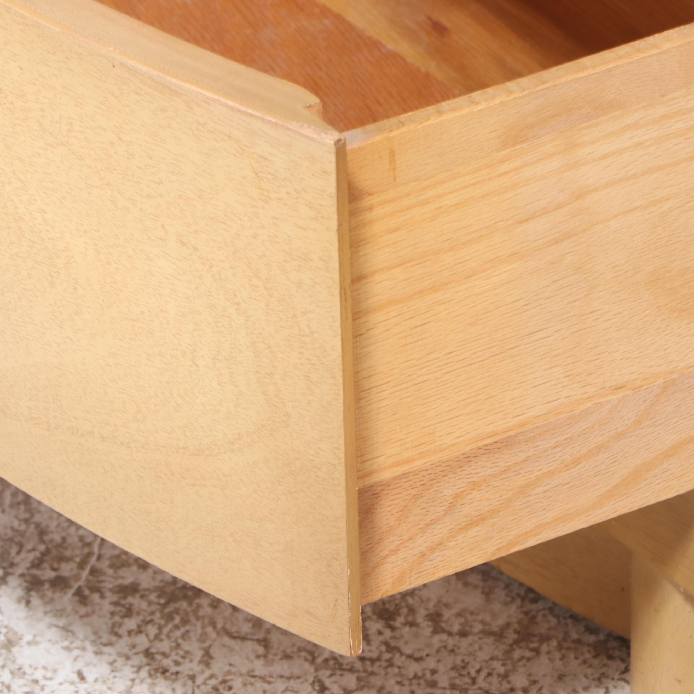 Mid Century Modern Blonde Wood Headboard and Nightstand