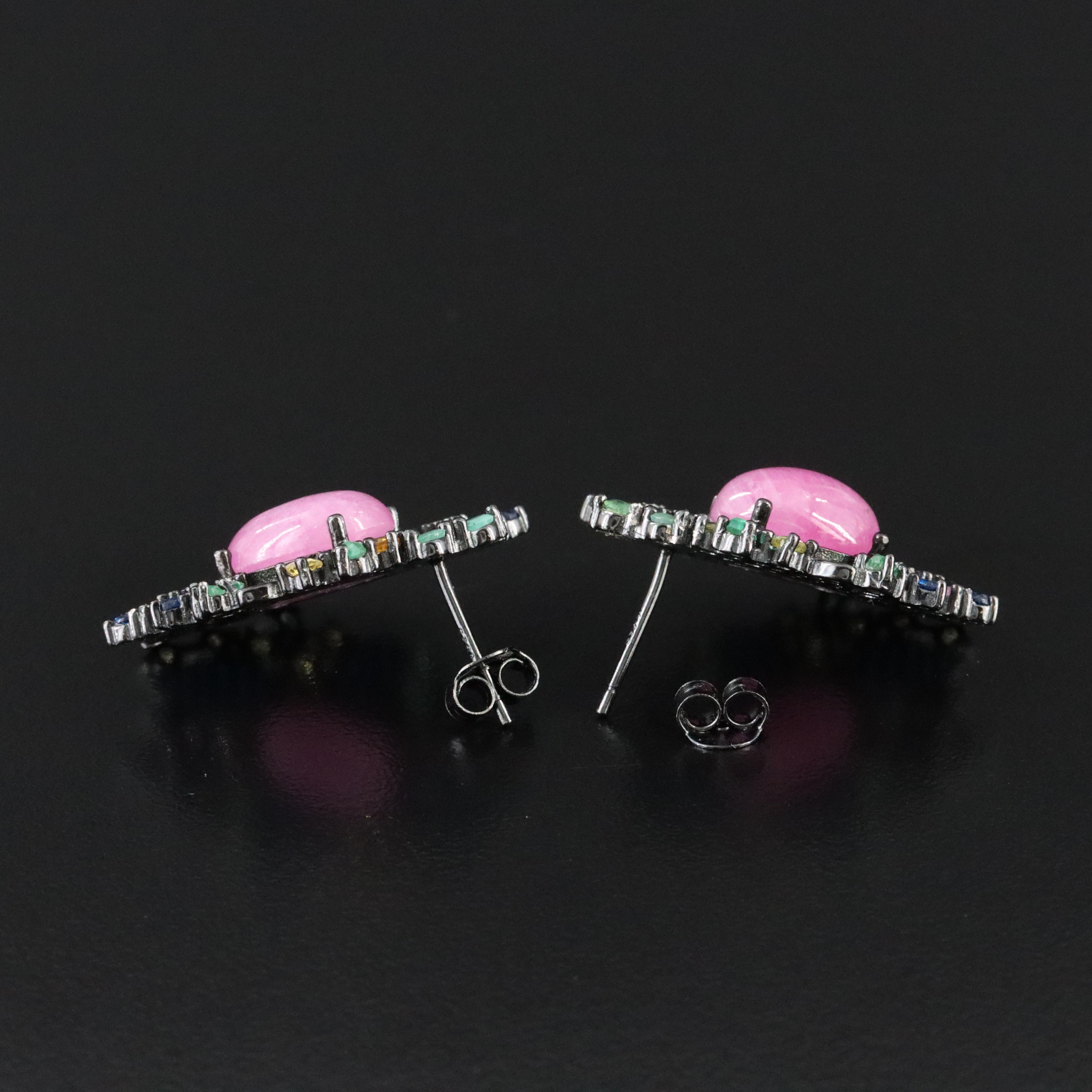 Sterling Sapphire, Ruby and Emerald Earrings with Yellow and Pink Sapphires