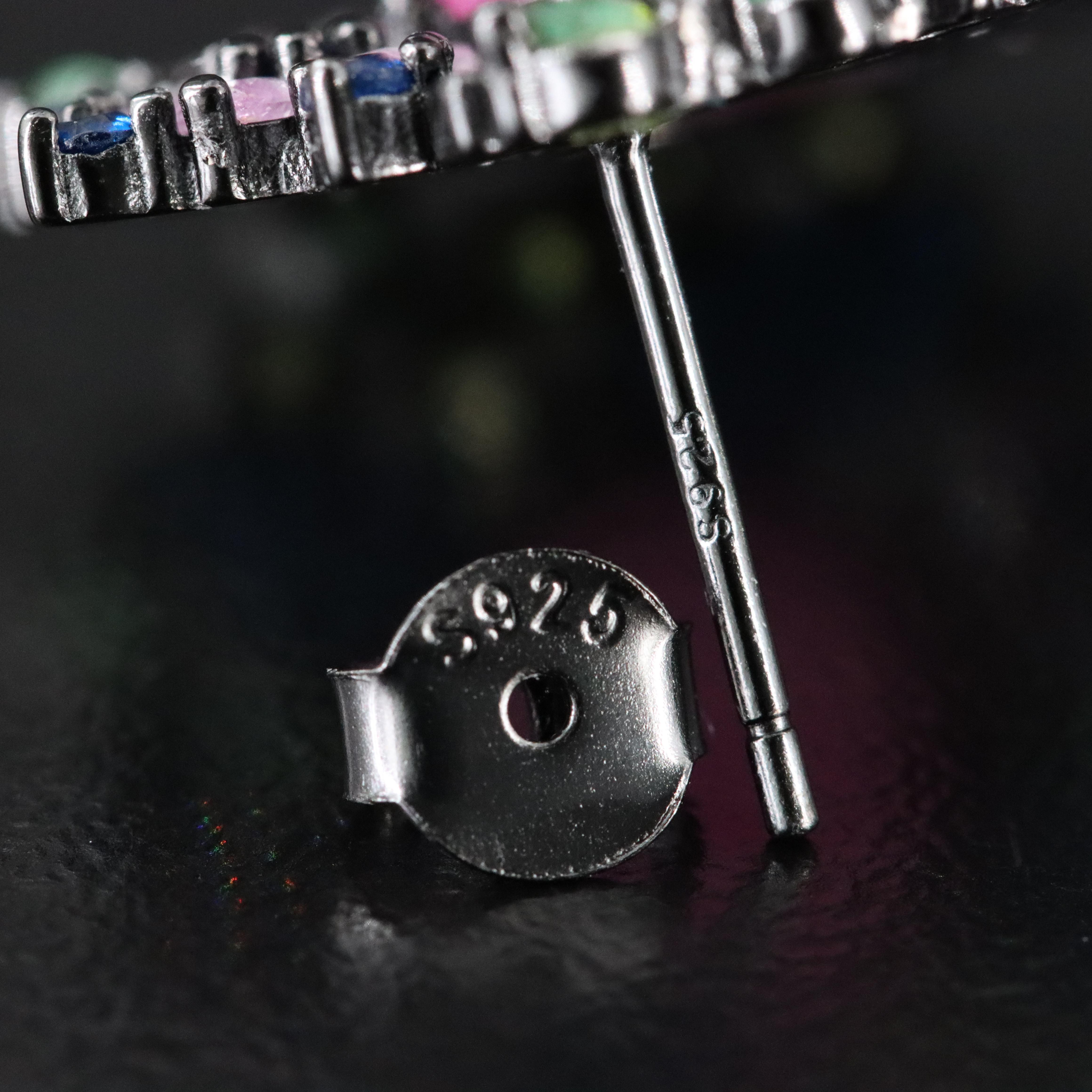 Sterling Sapphire, Ruby and Emerald Earrings with Yellow and Pink Sapphires