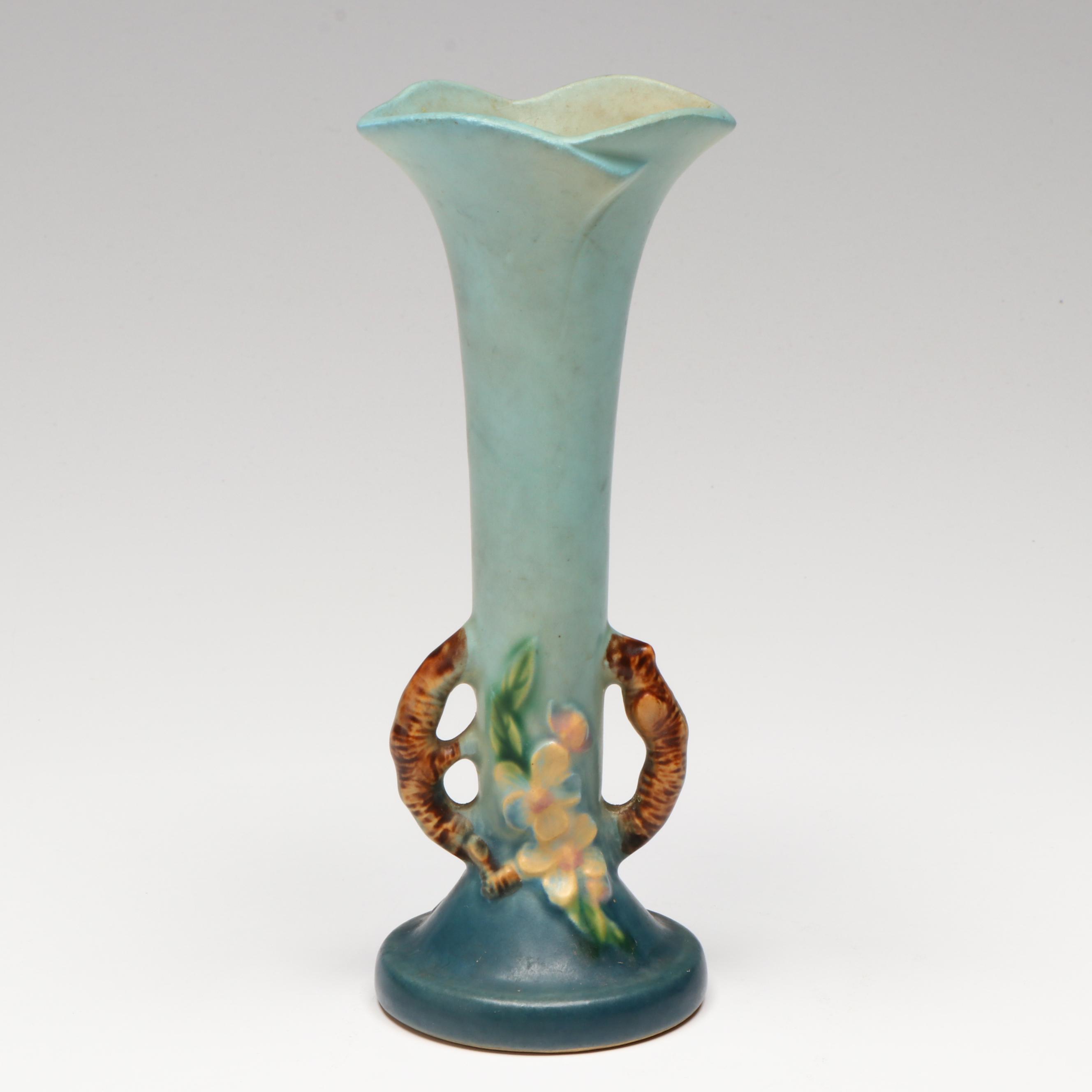 Roseville "Apple Blossom" Ceramic Bud Vase with Crystal Bowl