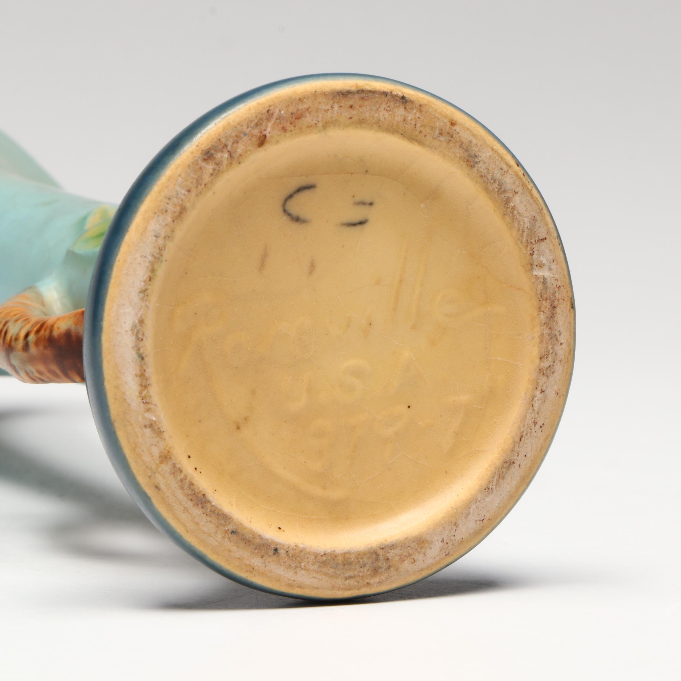 Roseville "Apple Blossom" Ceramic Bud Vase with Crystal Bowl