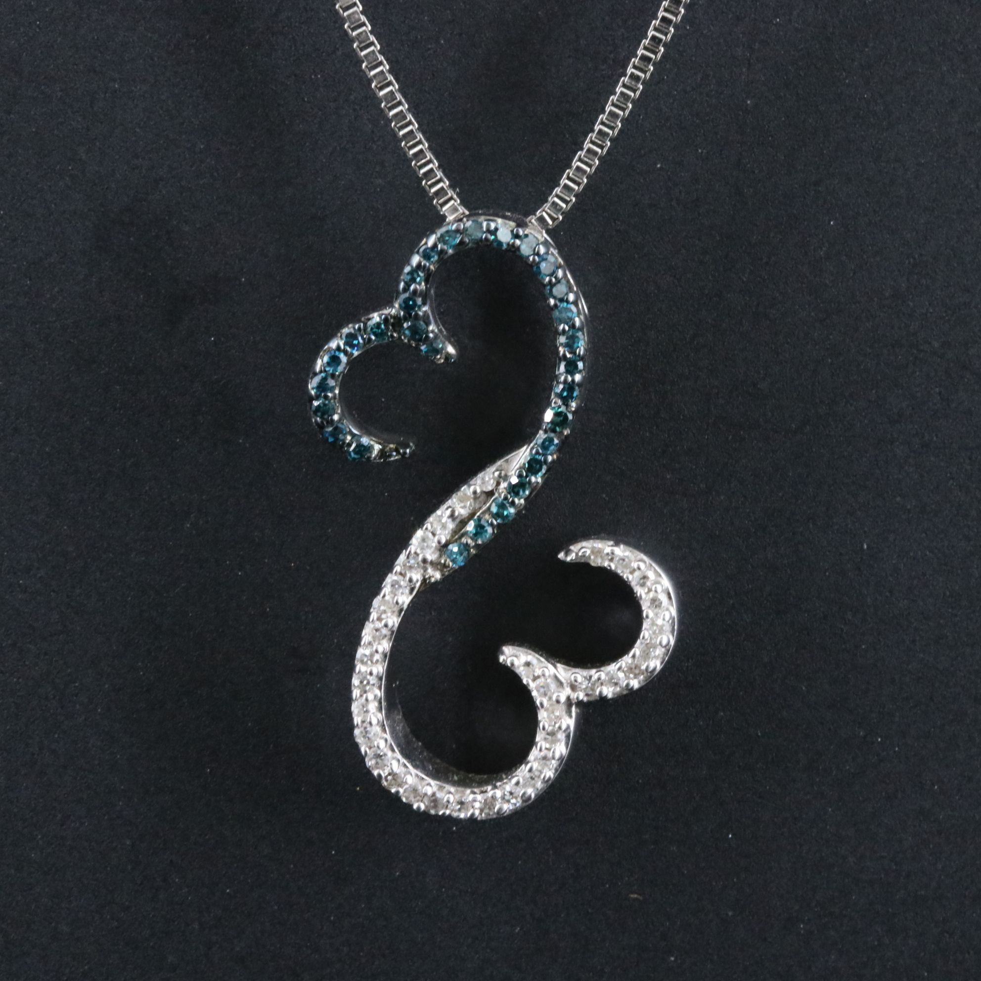 Sterling Diamond Heart Necklace with Fancy Blue Diamonds