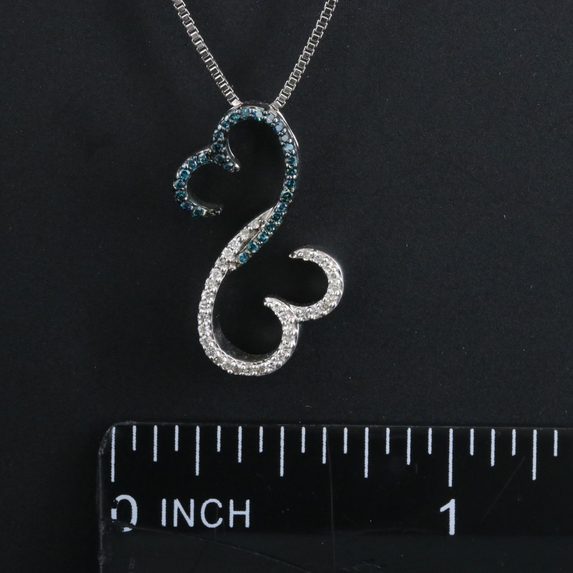 Sterling Diamond Heart Necklace with Fancy Blue Diamonds