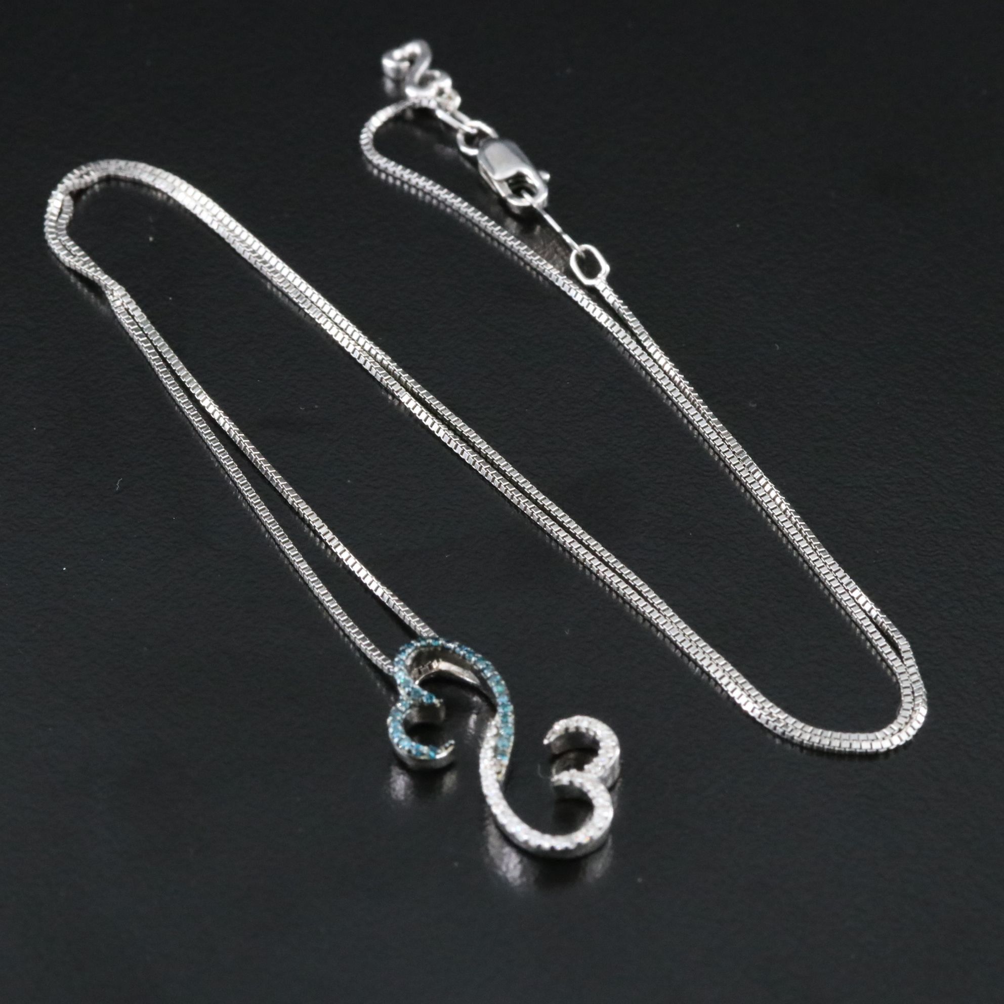 Sterling Diamond Heart Necklace with Fancy Blue Diamonds