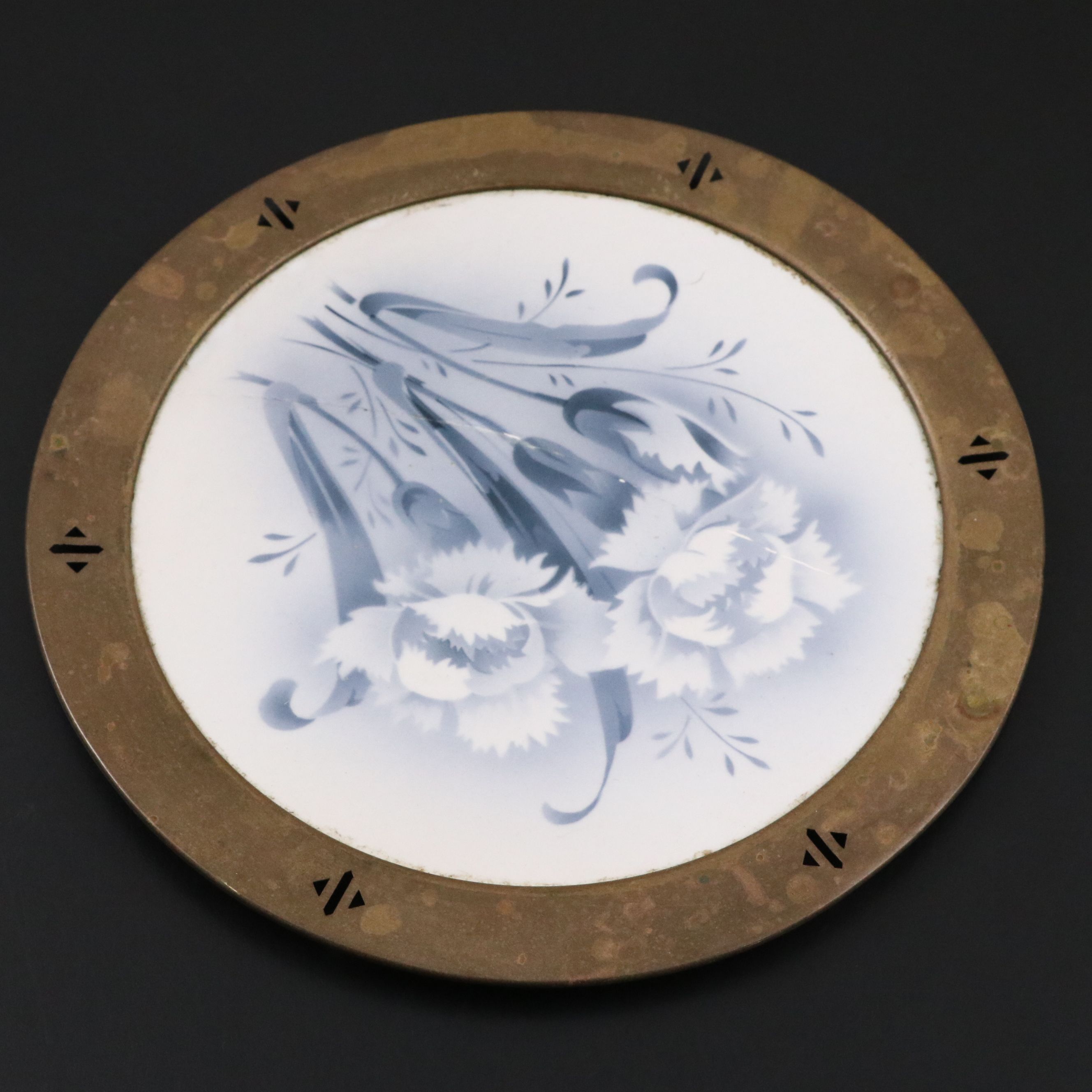 Art Deco Style Brass and Ceramic Trivet, Early to Mid-20th Century