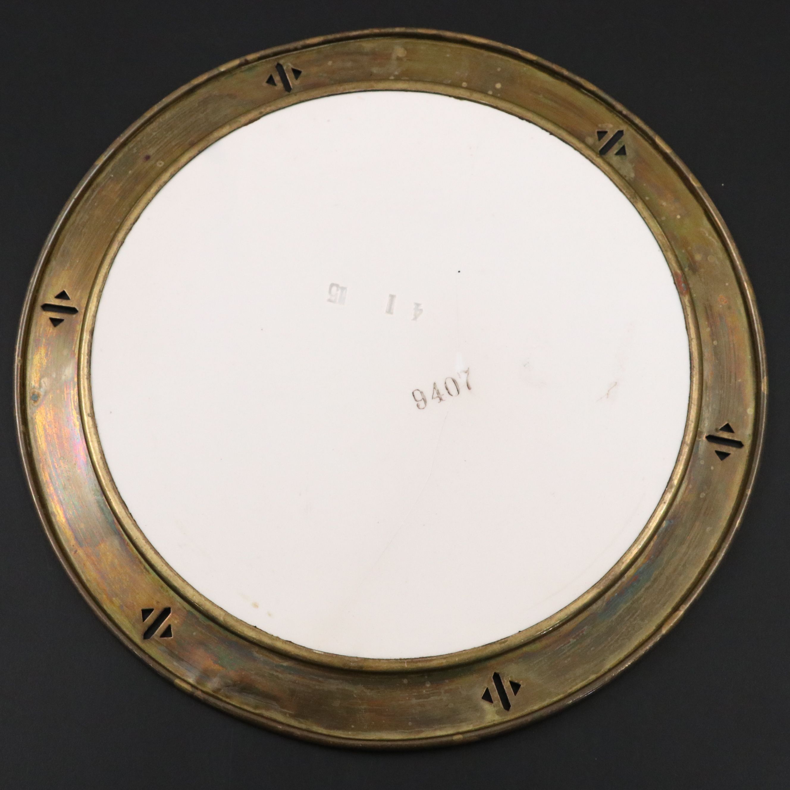 Art Deco Style Brass and Ceramic Trivet, Early to Mid-20th Century