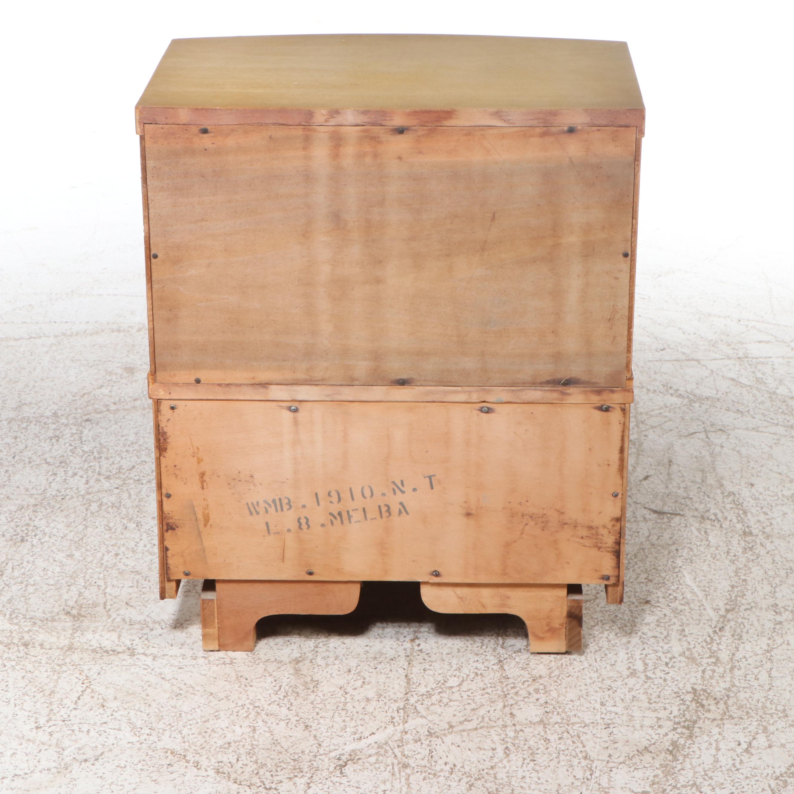 Mid Century Modern Blonde Wood Headboard and Nightstand