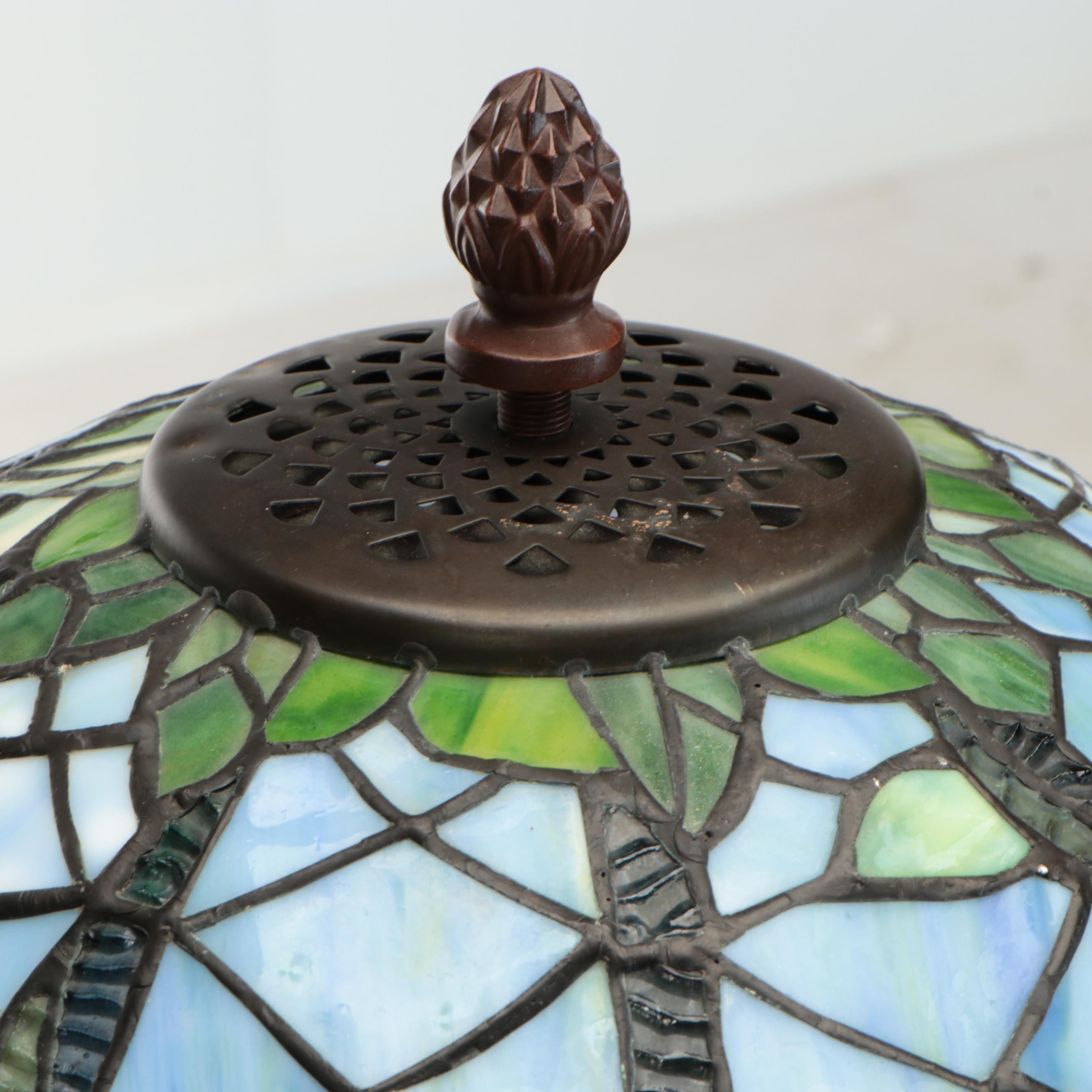 Art Nouveau Style Grapevine Table Lamp with Jeweled Slag Glass Shade