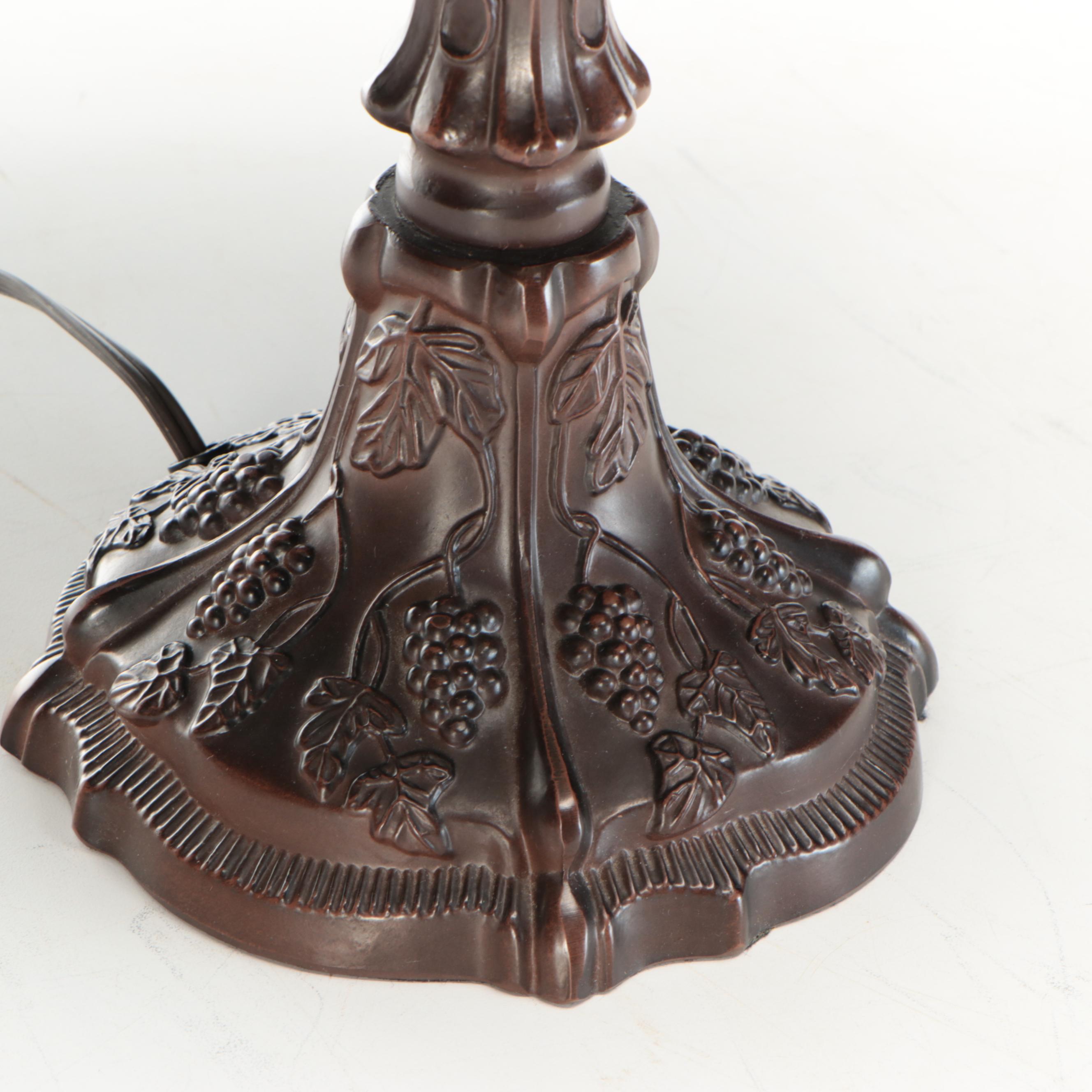 Art Nouveau Style Grapevine Table Lamp with Jeweled Slag Glass Shade