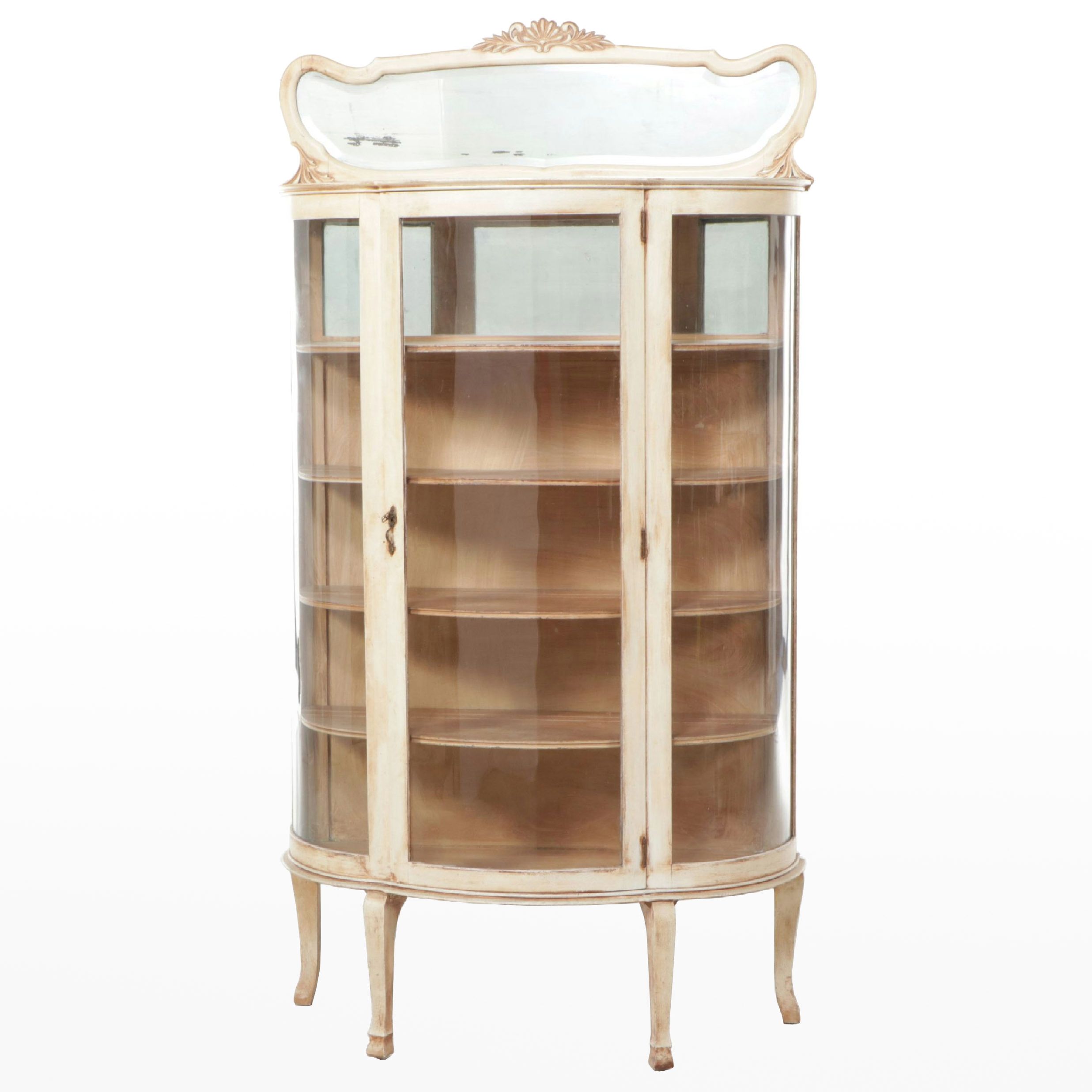 White Painted Wood Bow Front Curio Cabinet