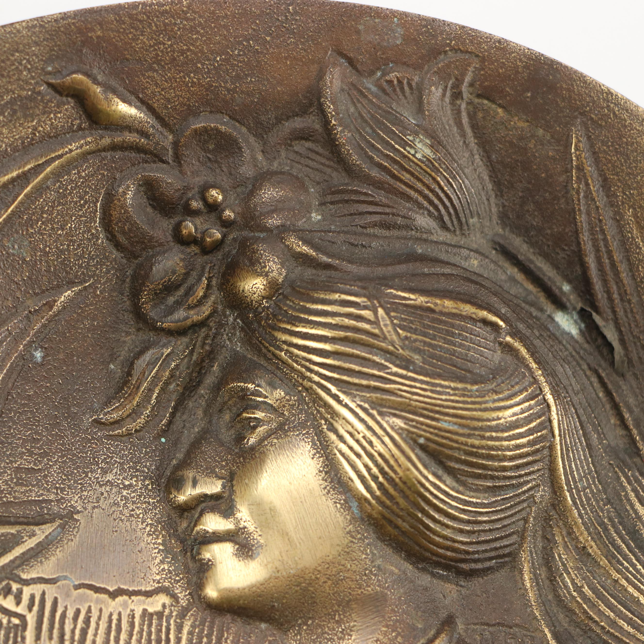 N. Vidal Art Nouveau Style Cast Metal Inkwell and Levered Brass Hand Desk Clip