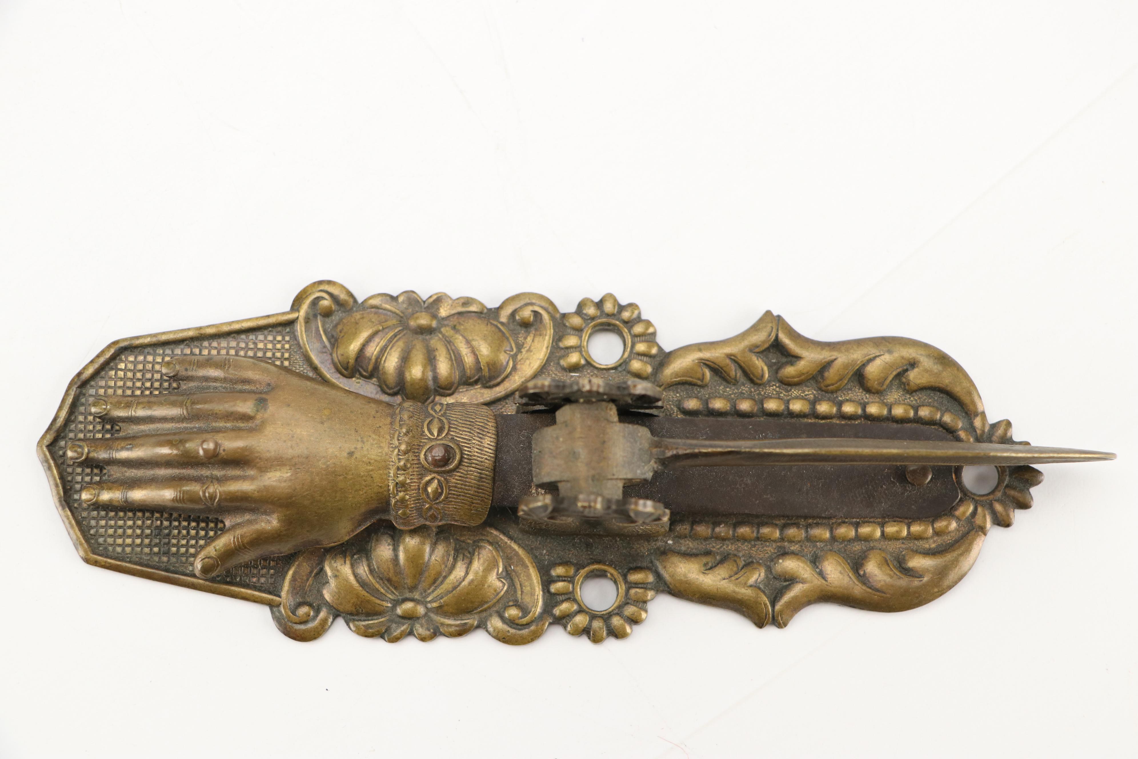 N. Vidal Art Nouveau Style Cast Metal Inkwell and Levered Brass Hand Desk Clip