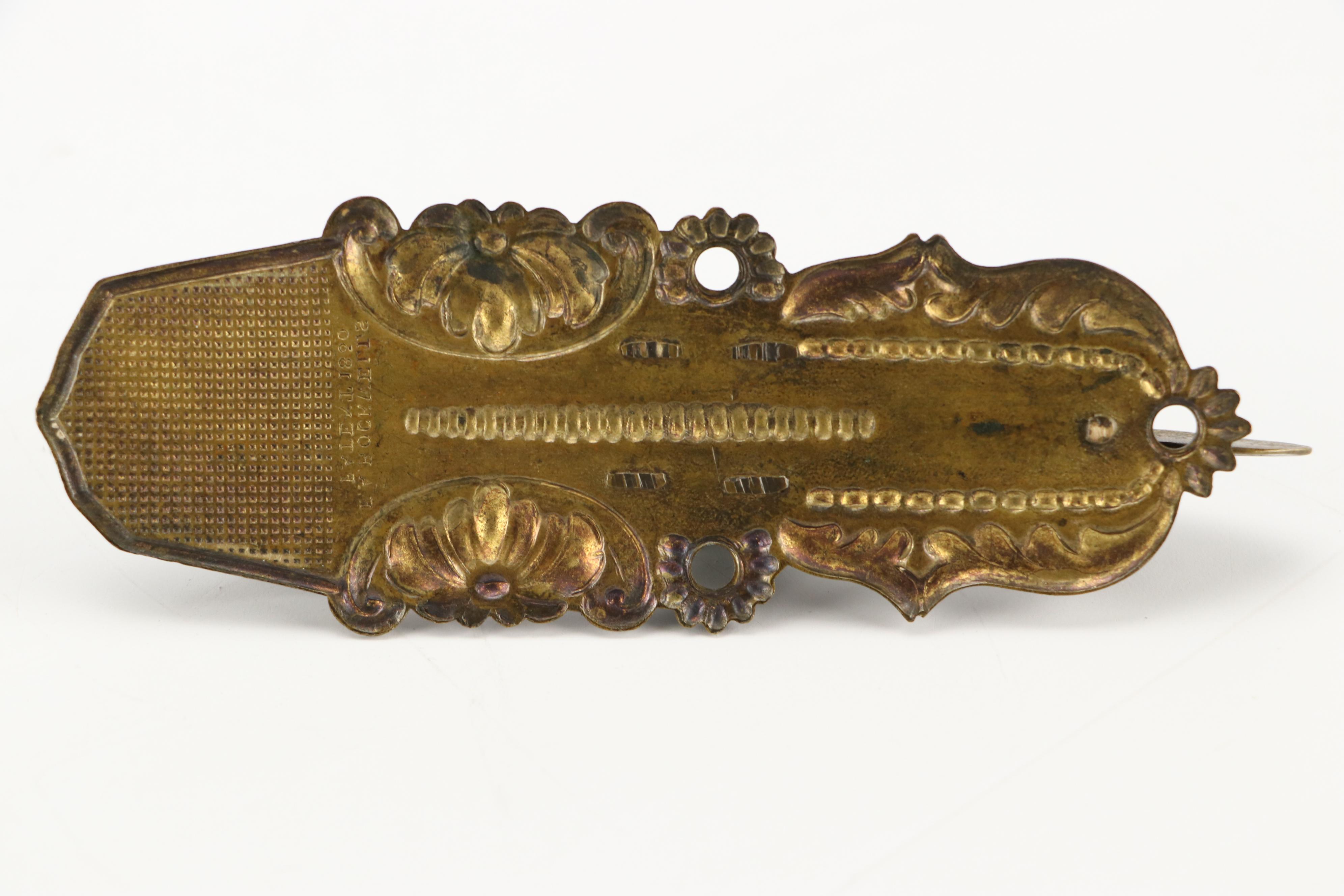 N. Vidal Art Nouveau Style Cast Metal Inkwell and Levered Brass Hand Desk Clip