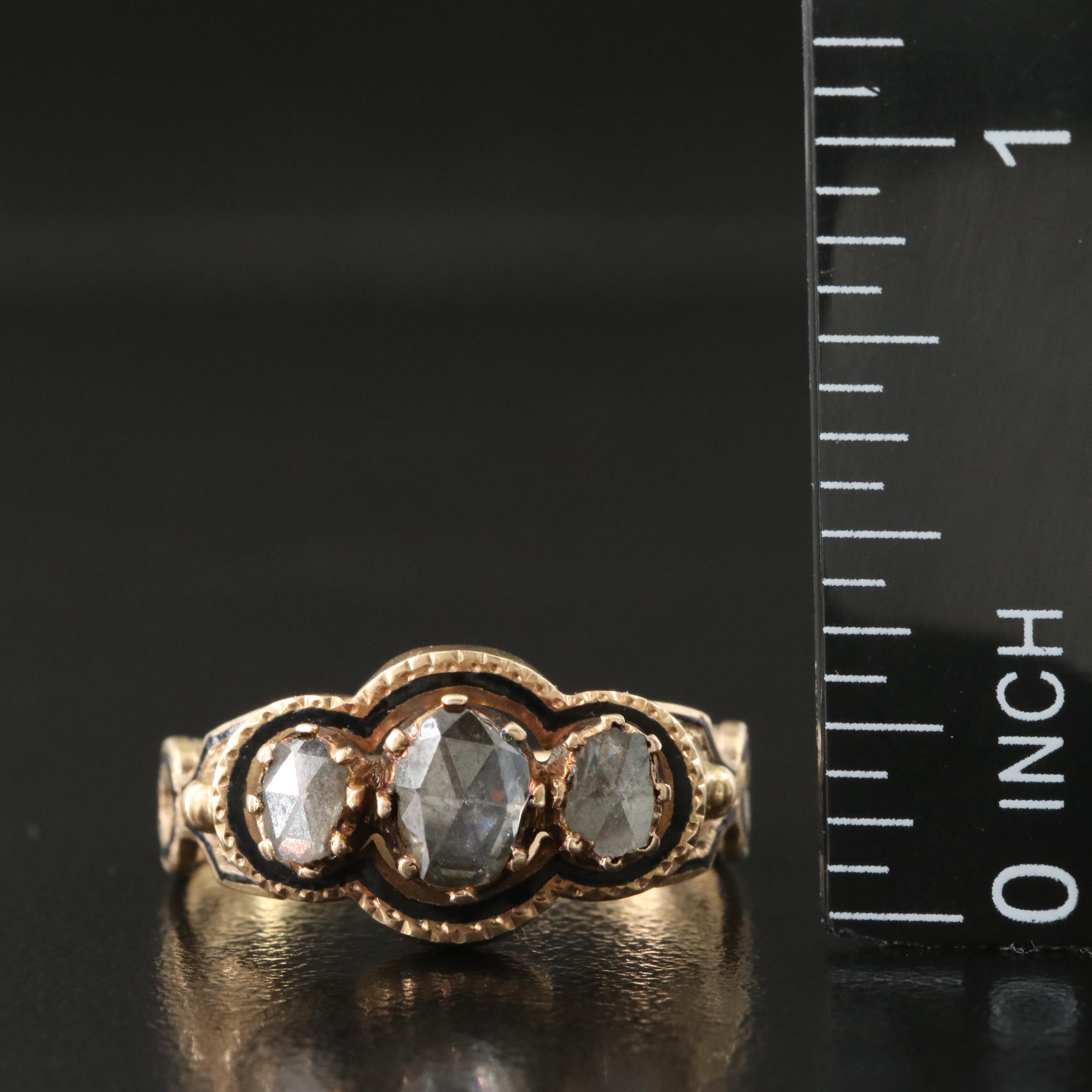 Victorian 14K Enamel 0.47 CTW Diamond Three Stone Ring