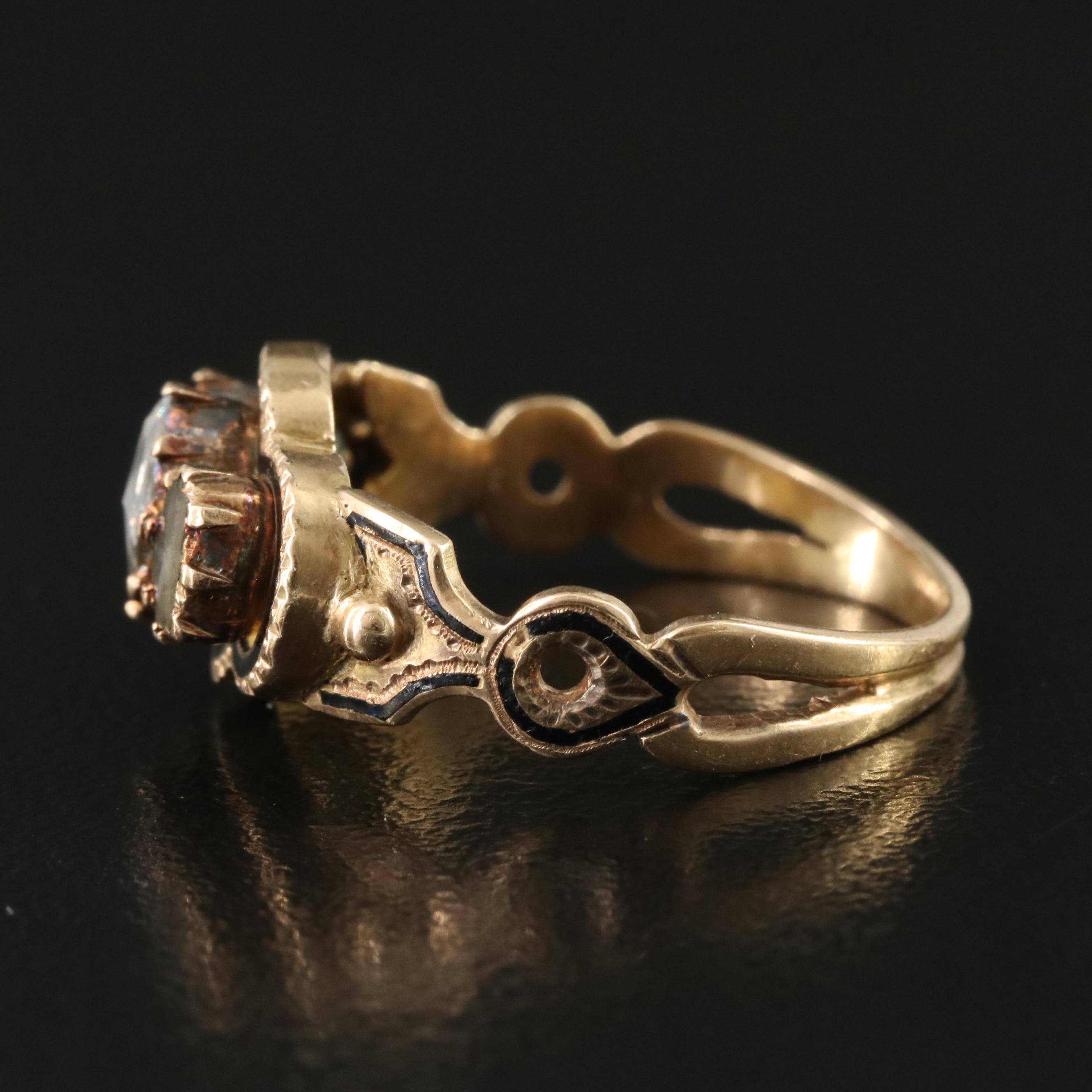 Victorian 14K Enamel 0.47 CTW Diamond Three Stone Ring