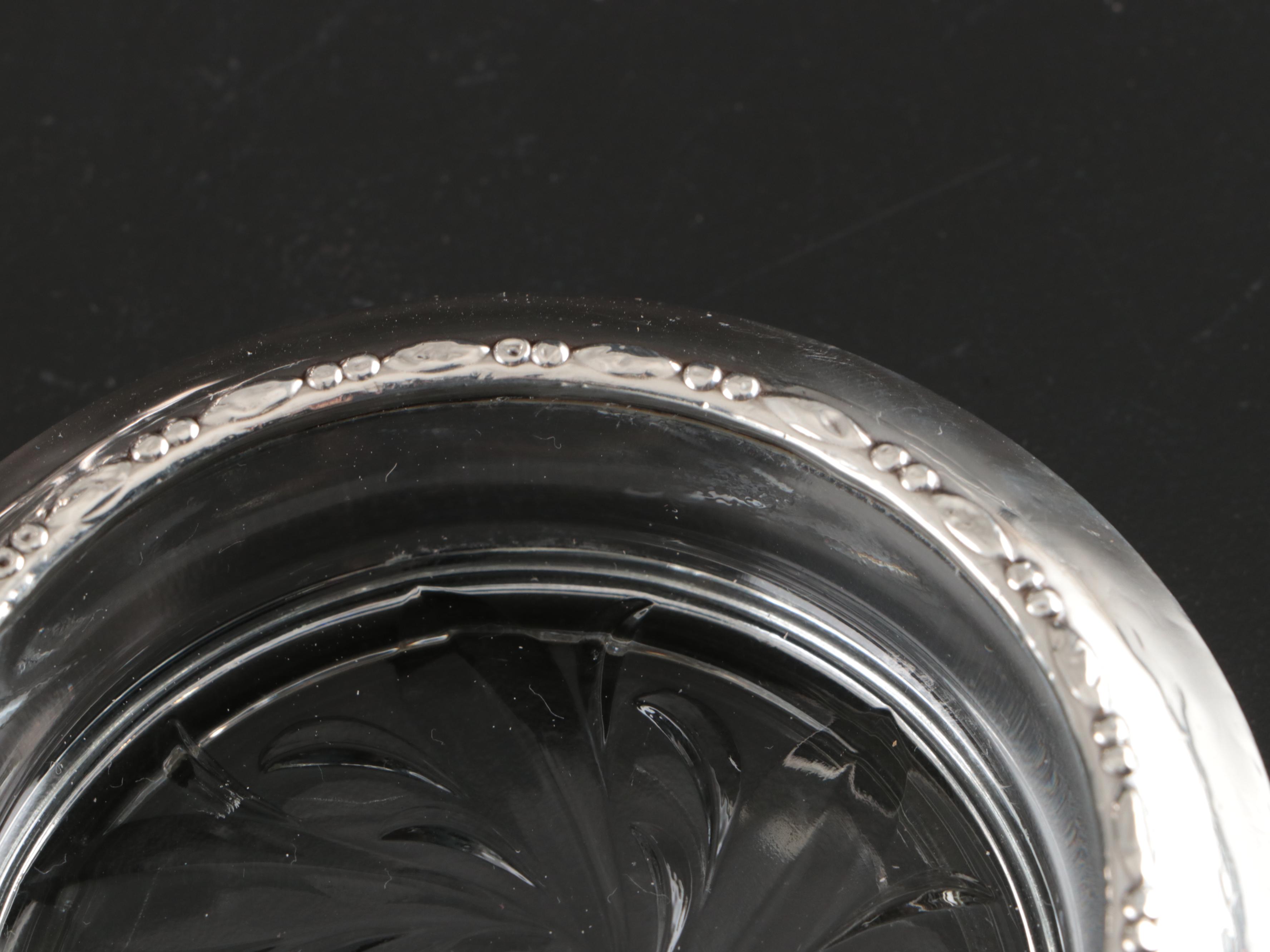 Amston Sterling Silver and Glass Coasters with Silver Plated Serveware