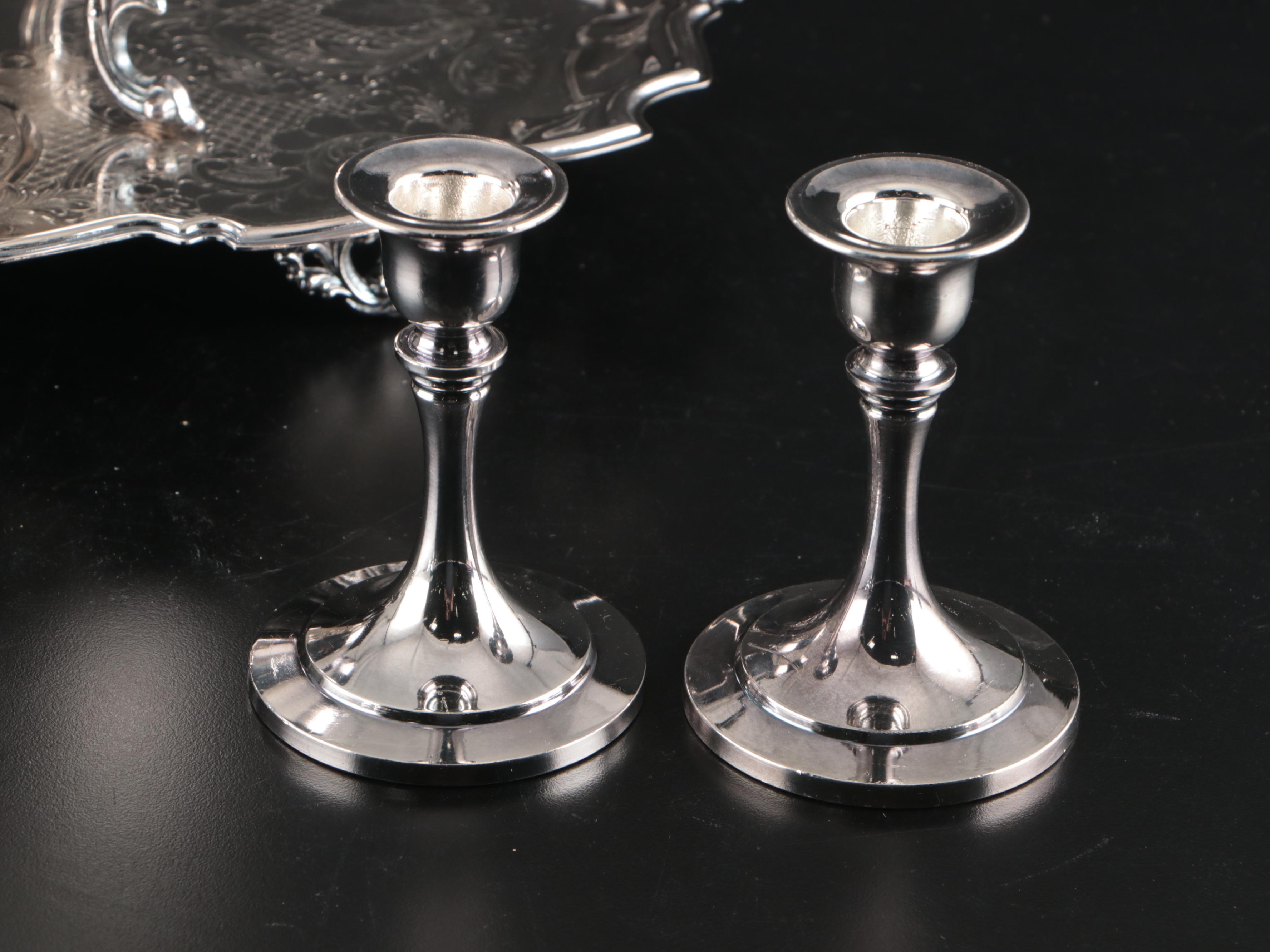 Amston Sterling Silver and Glass Coasters with Silver Plated Serveware