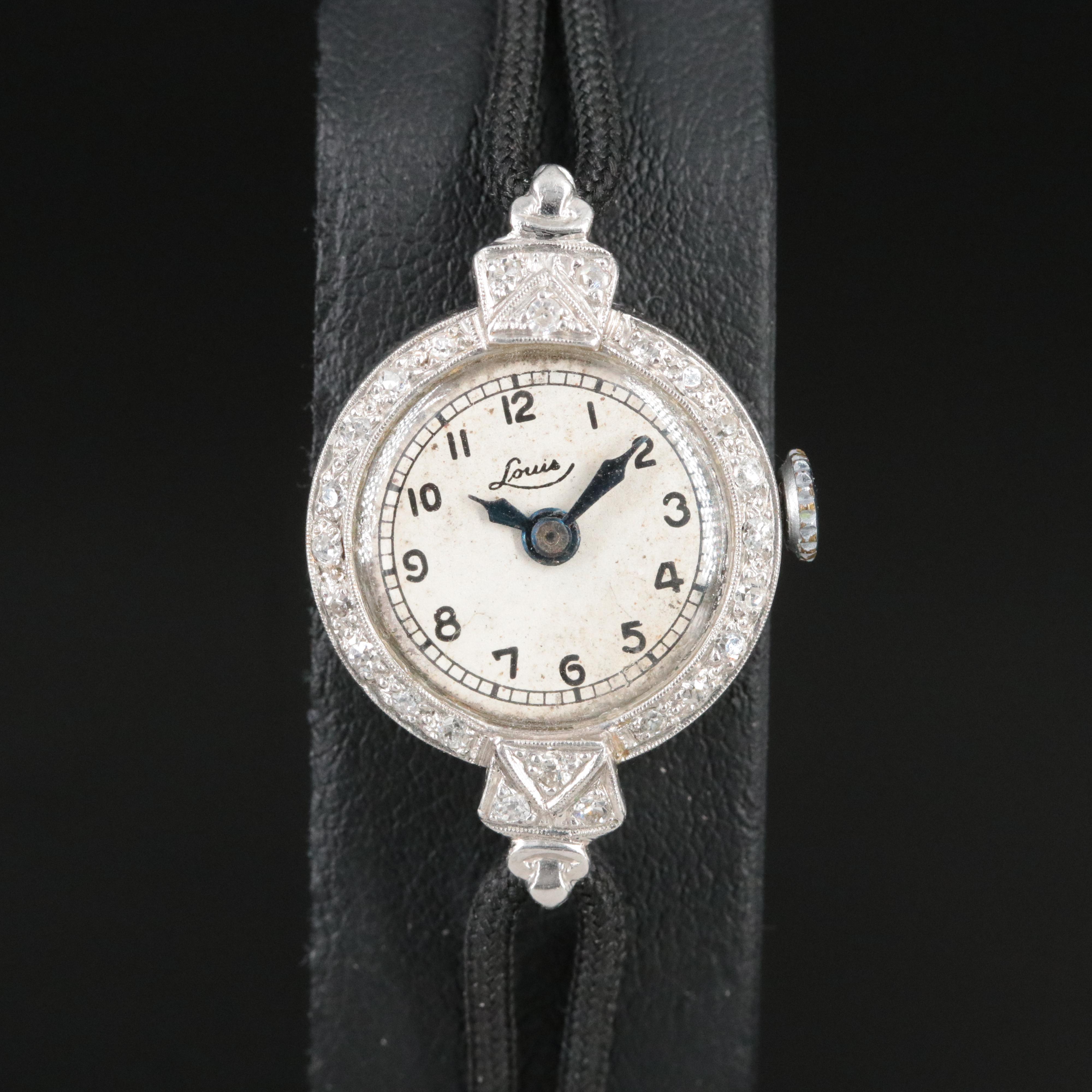 Louis Diamond and Platinum Quartz Conversion Watch