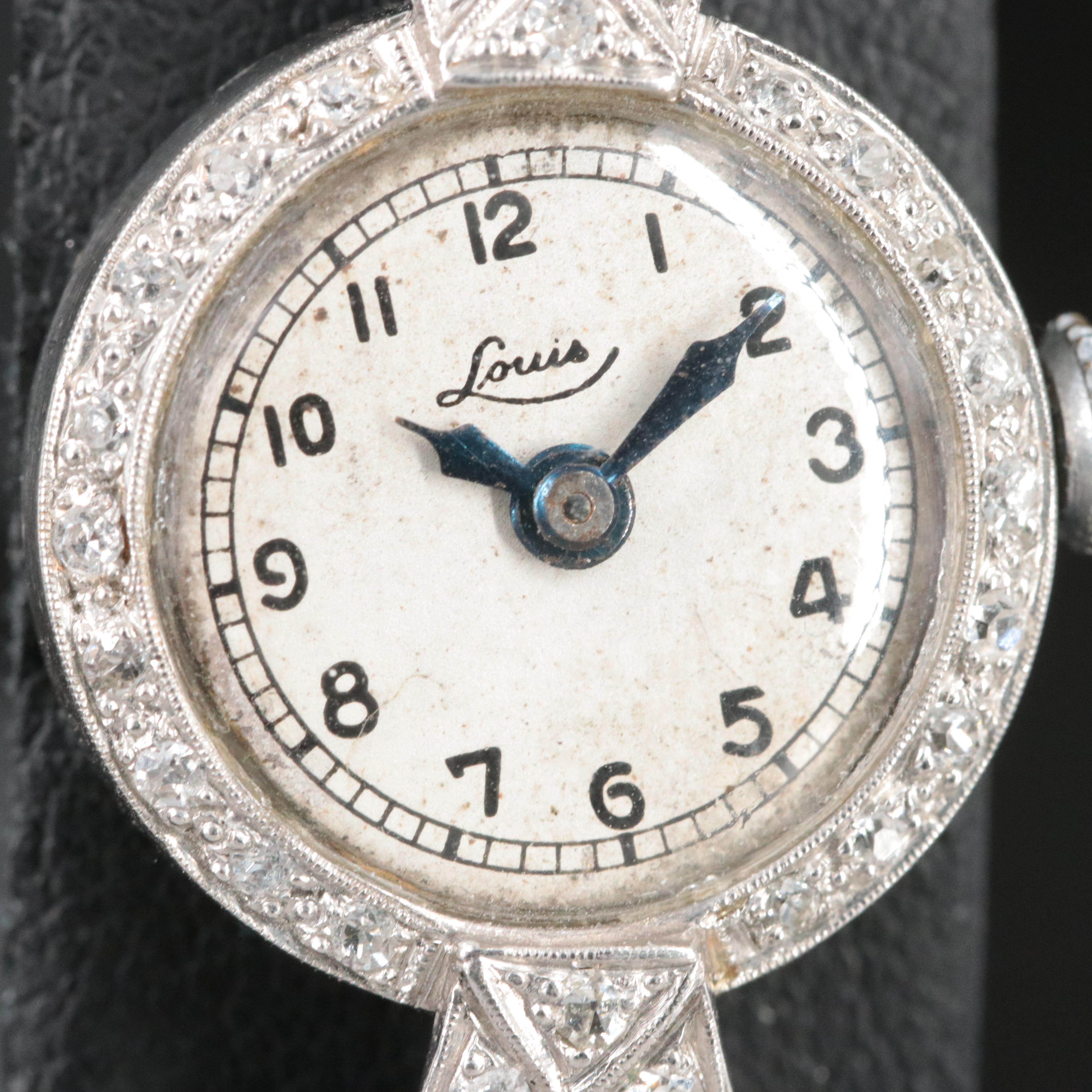 Louis Diamond and Platinum Quartz Conversion Watch