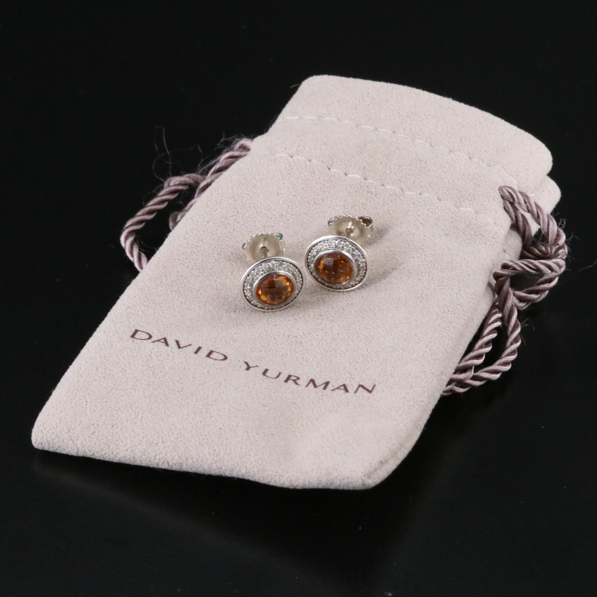 David Yurman Cerise Sterling Citrine and Diamond Earrings