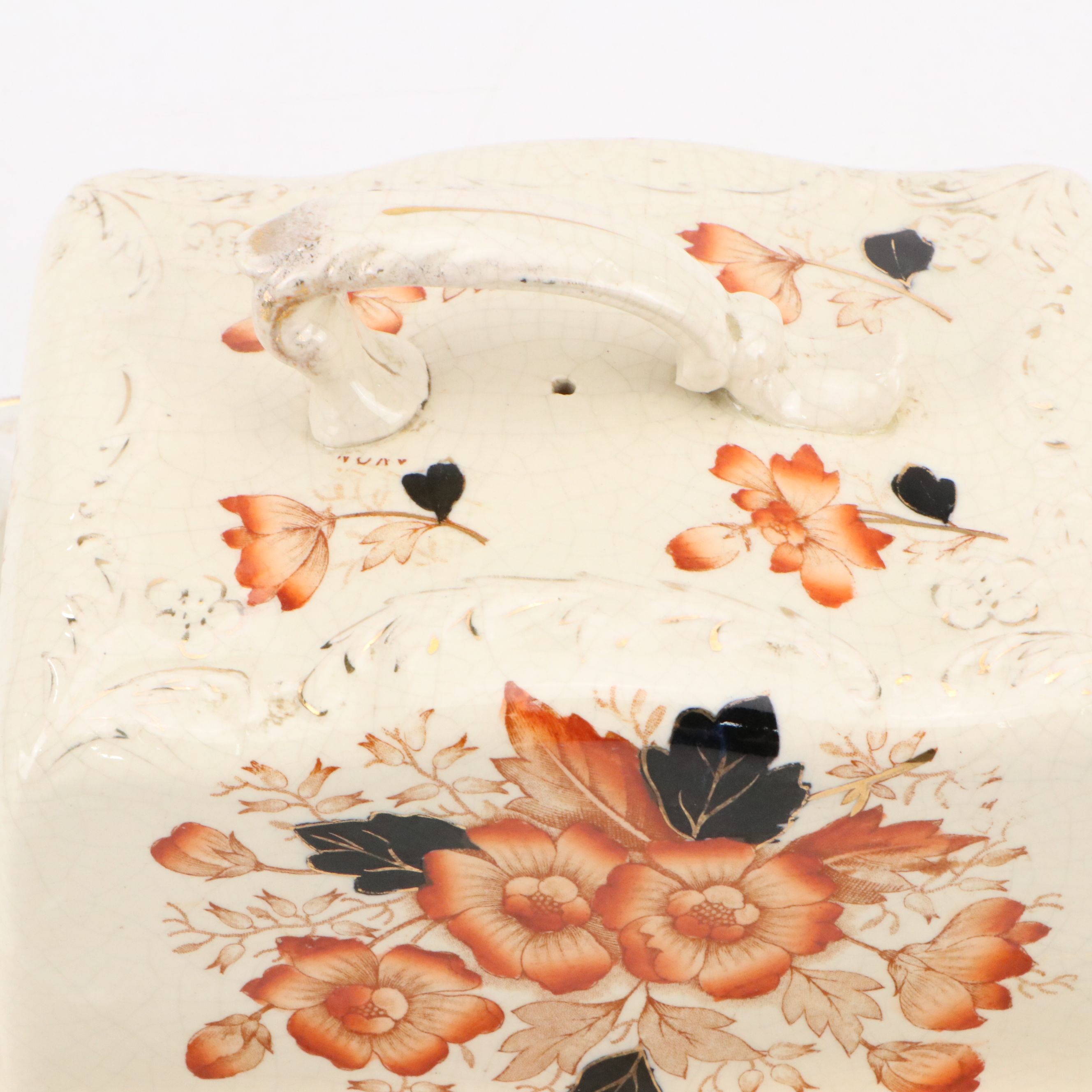 English Imari Earthenware Wedge Cheese Dome Cover and Platter, Early 20th C.