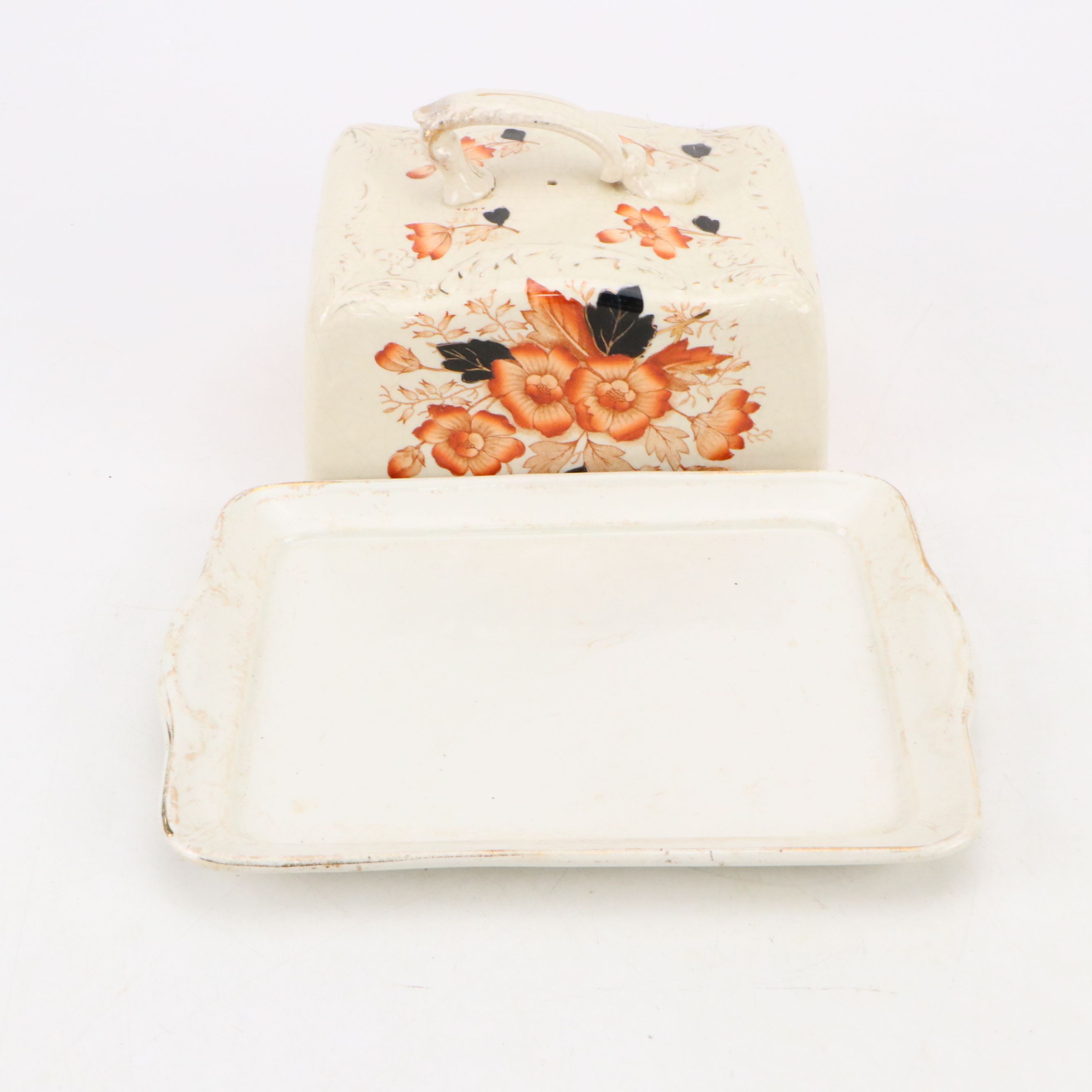 English Imari Earthenware Wedge Cheese Dome Cover and Platter, Early 20th C.