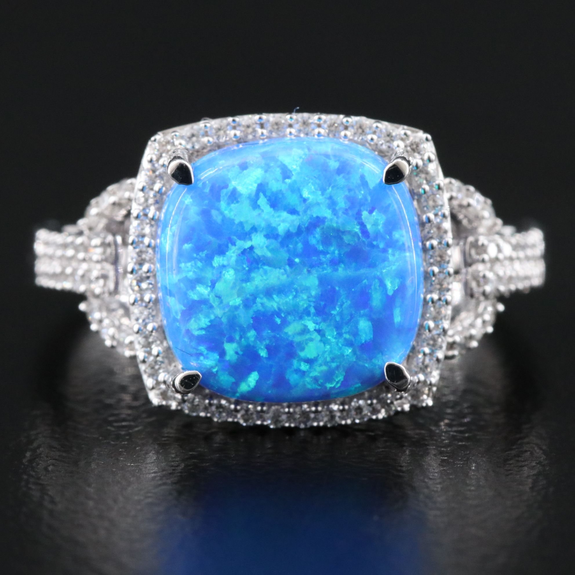 Sterling Opal and CZ Ring