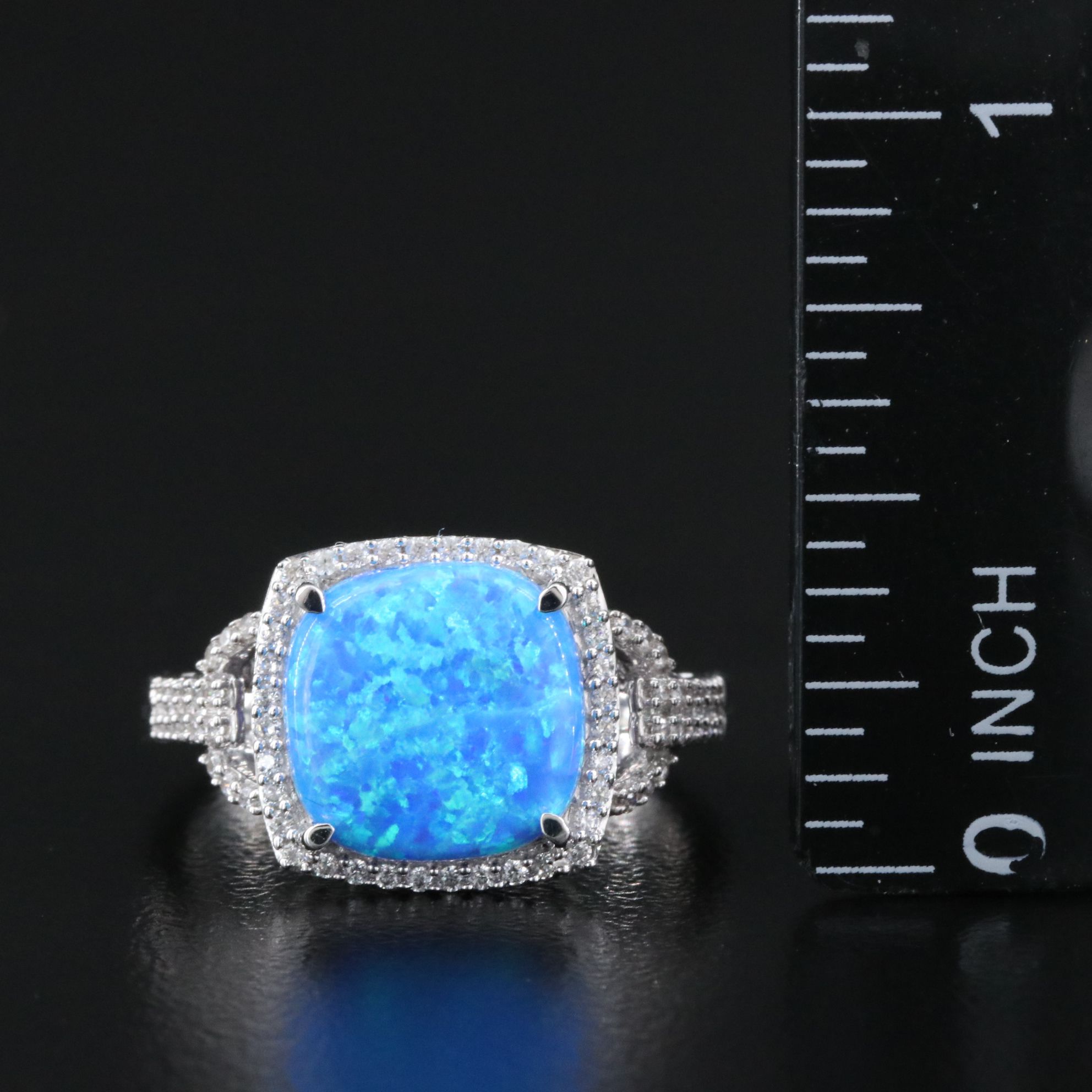 Sterling Opal and CZ Ring