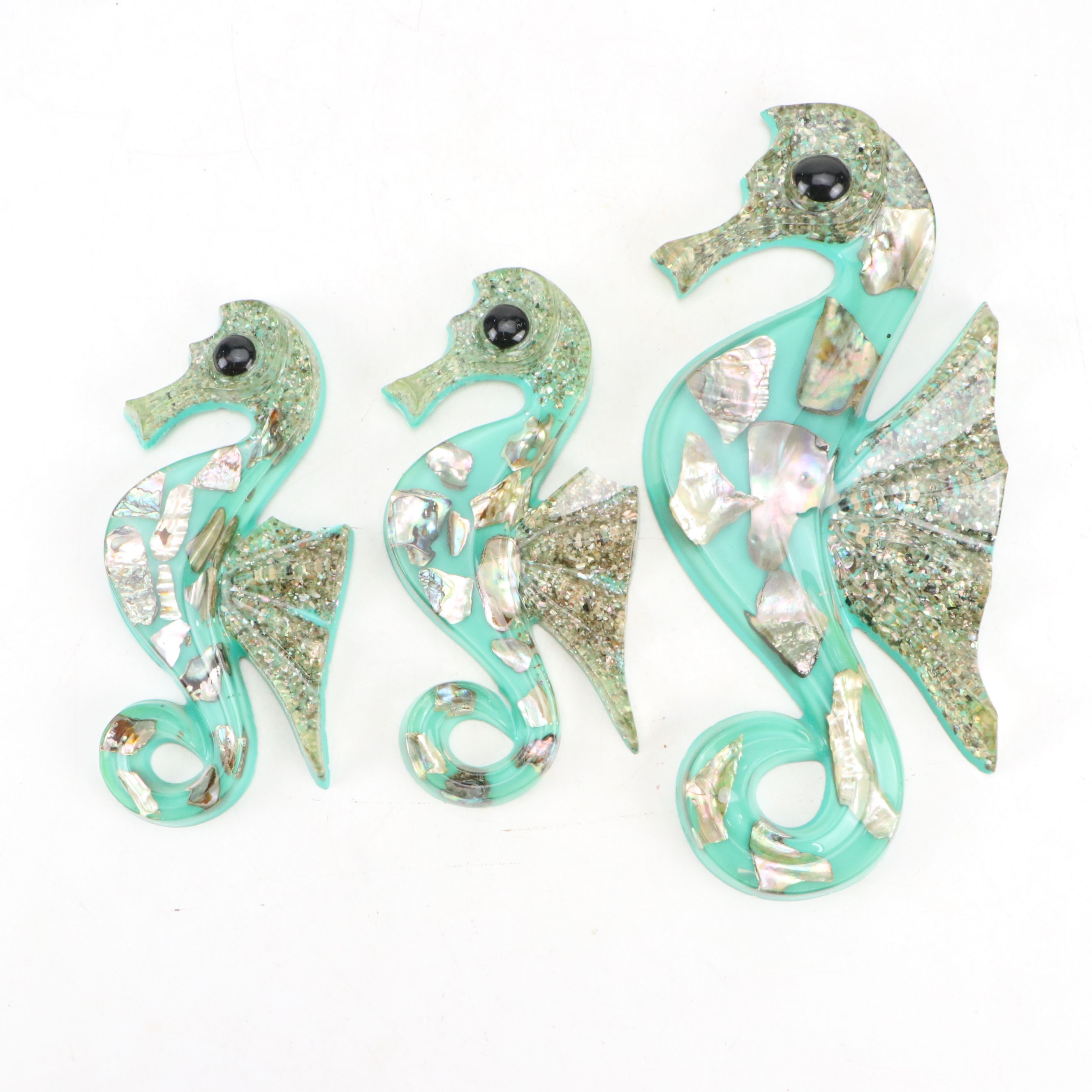 Mid Century Modern Acrylic and Abalone Seahorse Wall Décor, Mid to Late 20th C.