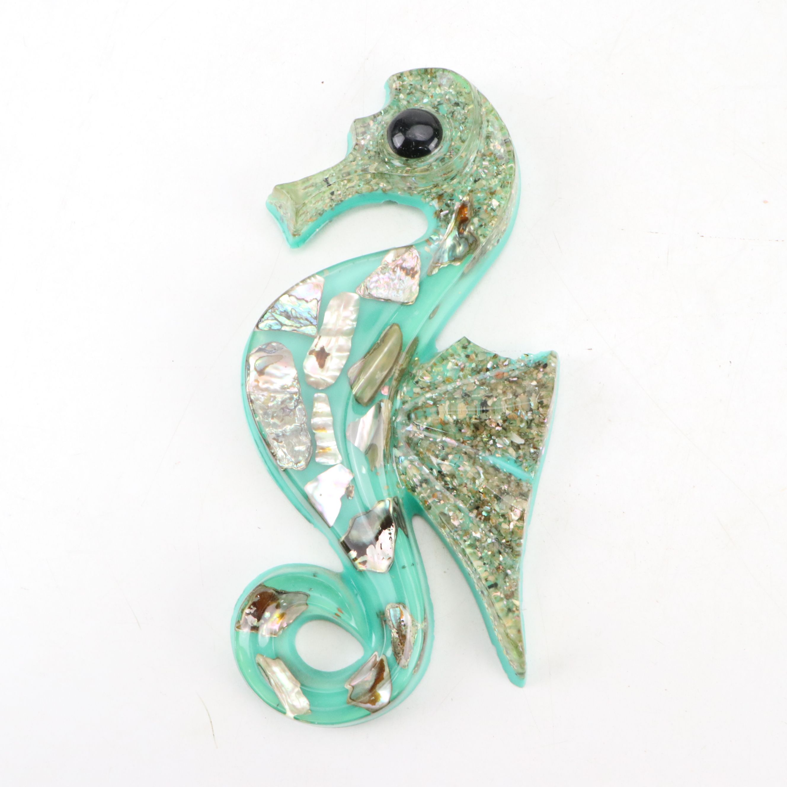 Mid Century Modern Acrylic and Abalone Seahorse Wall Décor, Mid to Late 20th C.