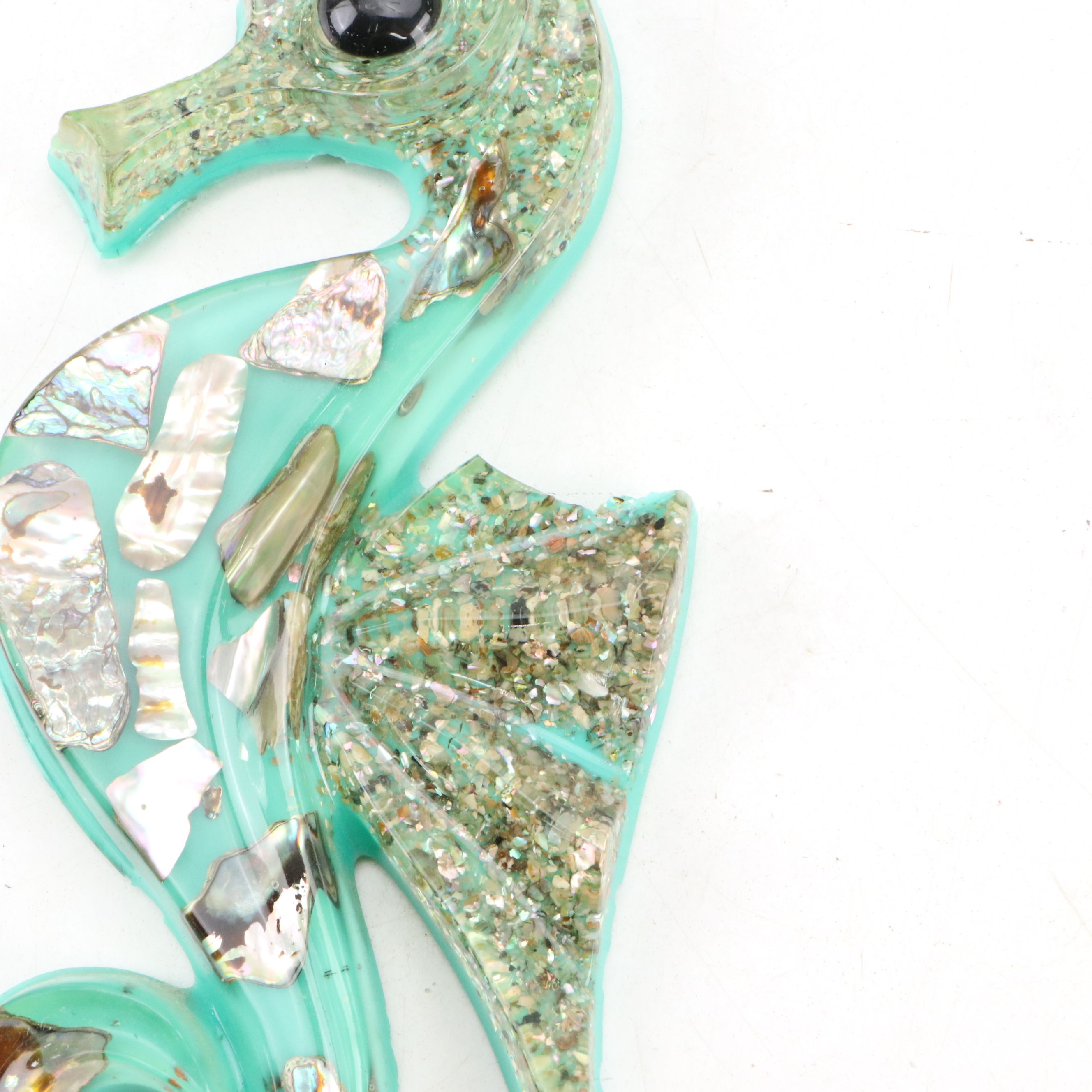 Mid Century Modern Acrylic and Abalone Seahorse Wall Décor, Mid to Late 20th C.