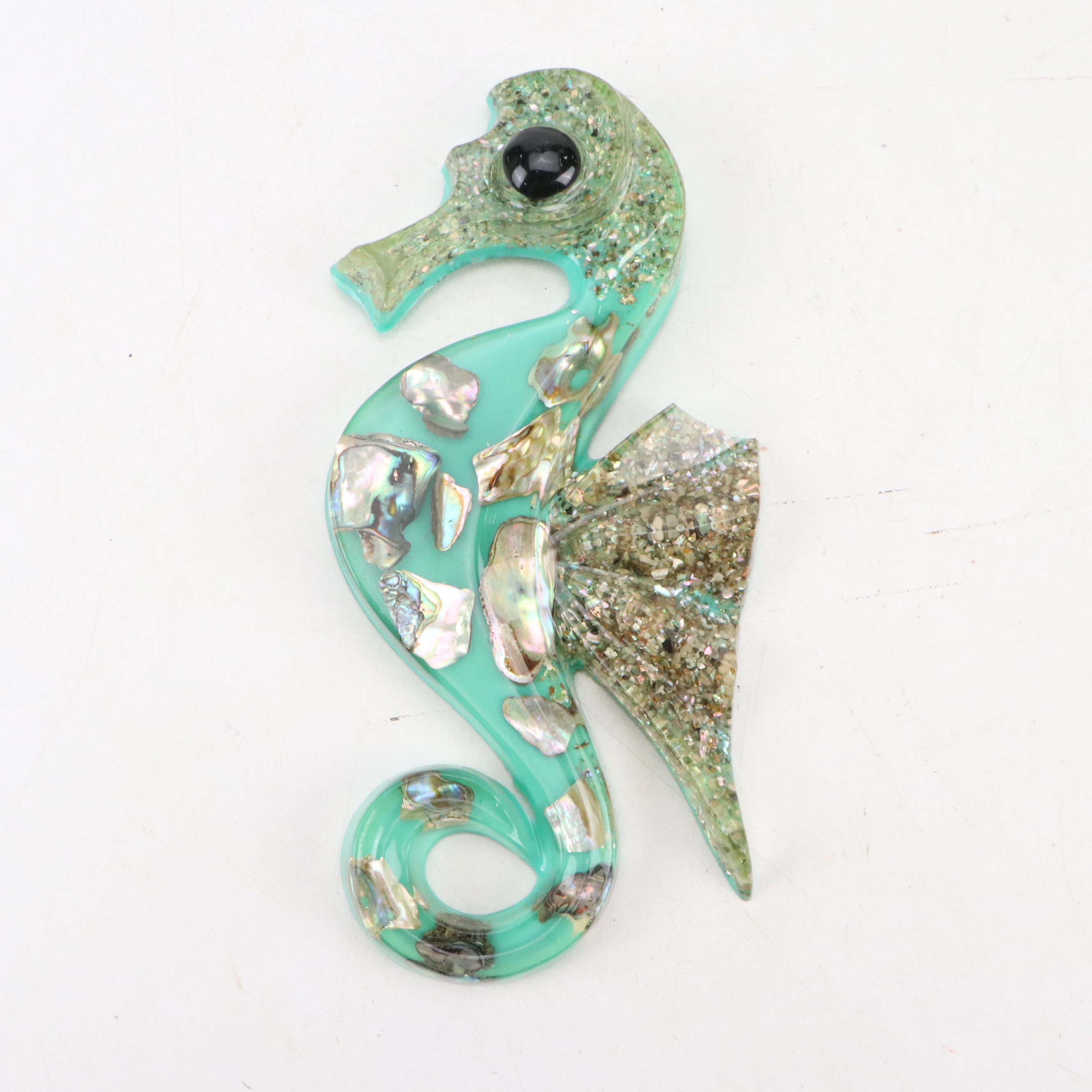 Mid Century Modern Acrylic and Abalone Seahorse Wall Décor, Mid to Late 20th C.
