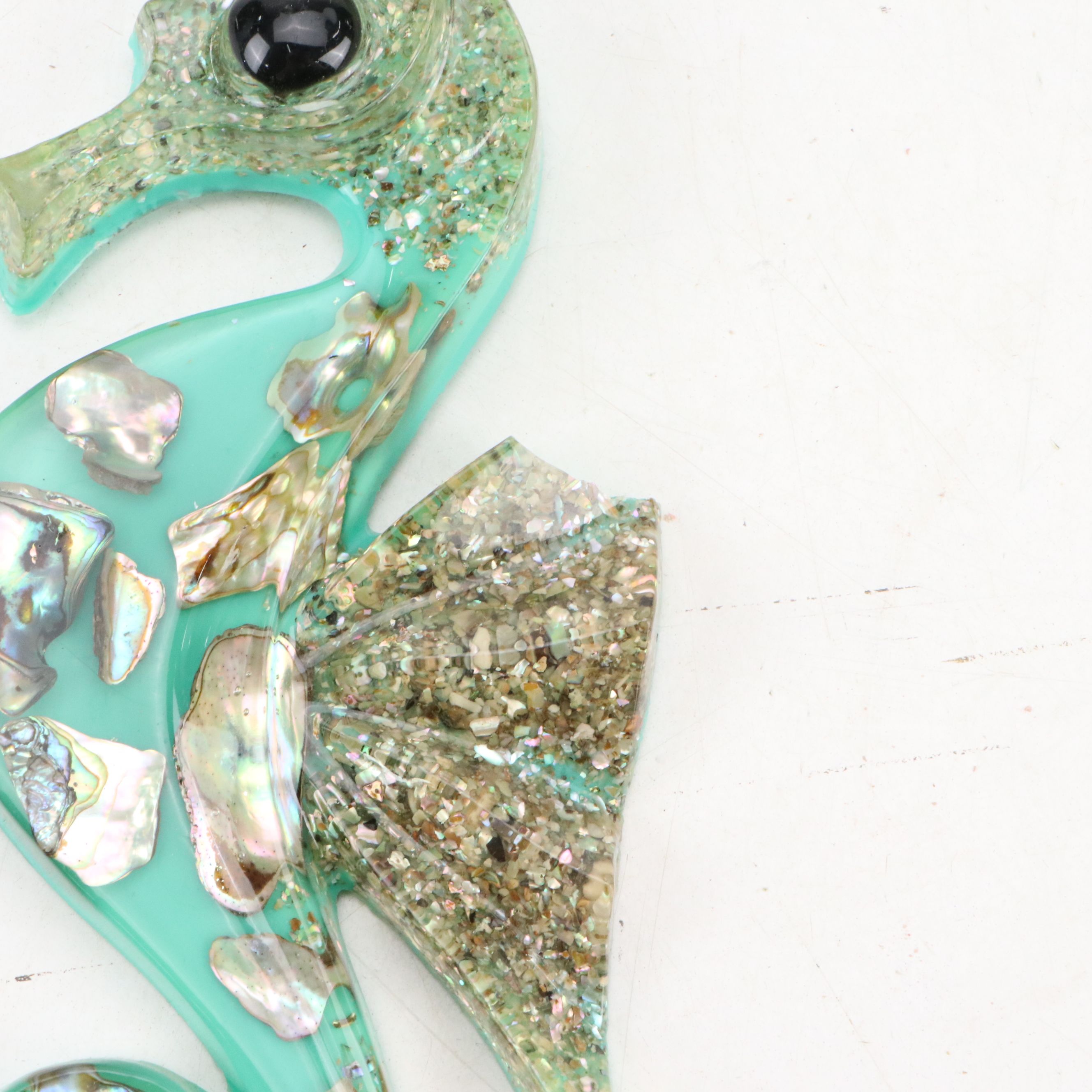 Mid Century Modern Acrylic and Abalone Seahorse Wall Décor, Mid to Late 20th C.