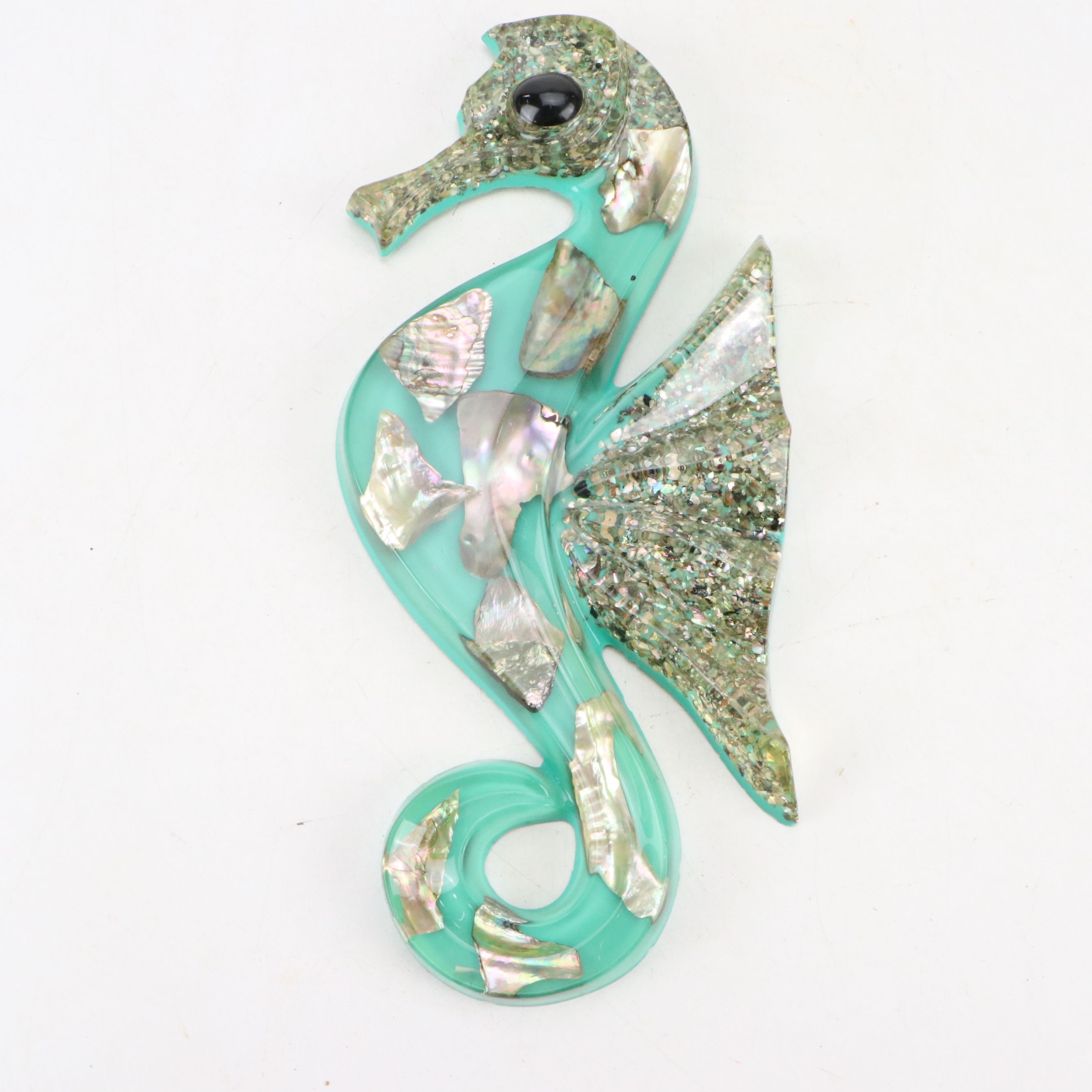 Mid Century Modern Acrylic and Abalone Seahorse Wall Décor, Mid to Late 20th C.
