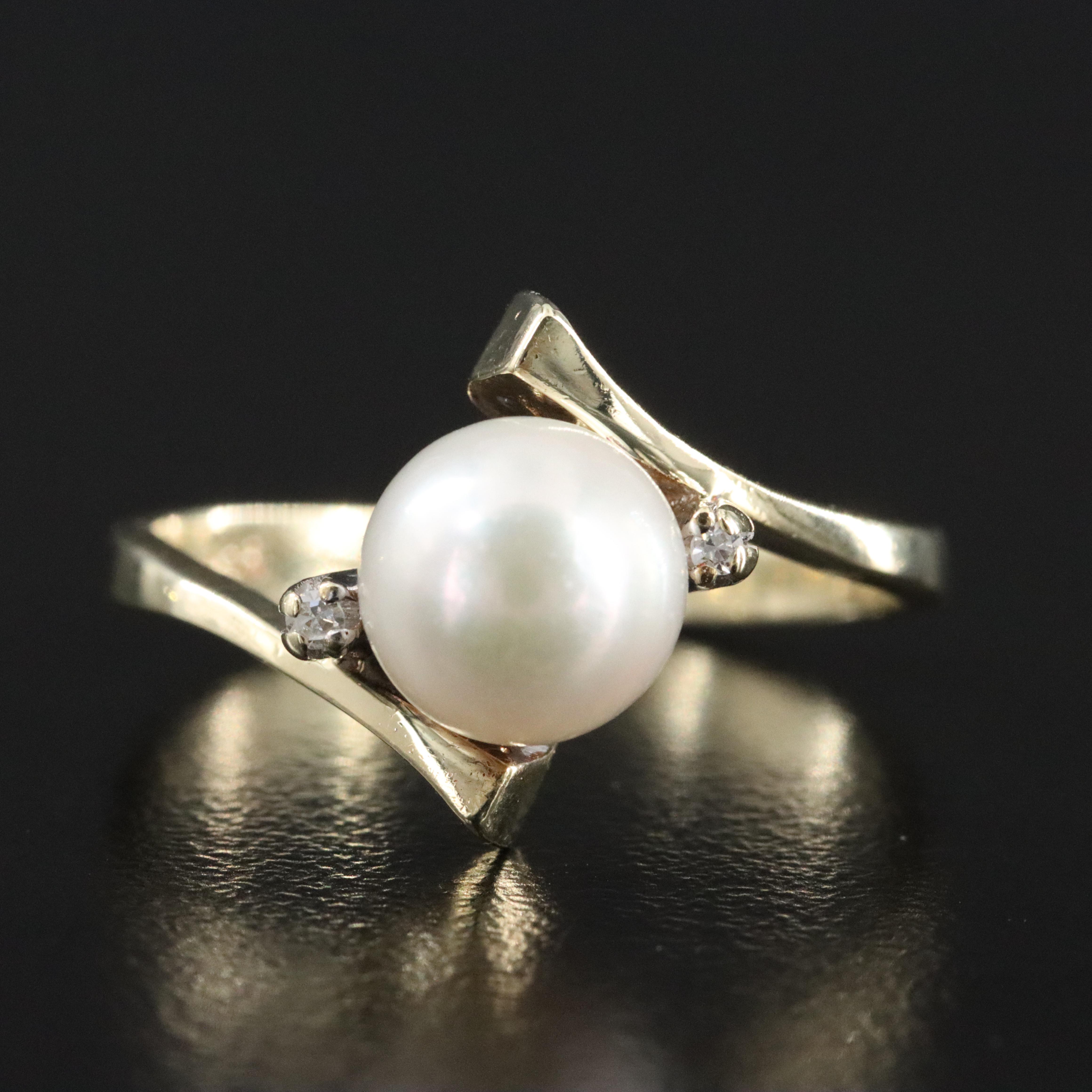 14K Pearl and Diamond Ring