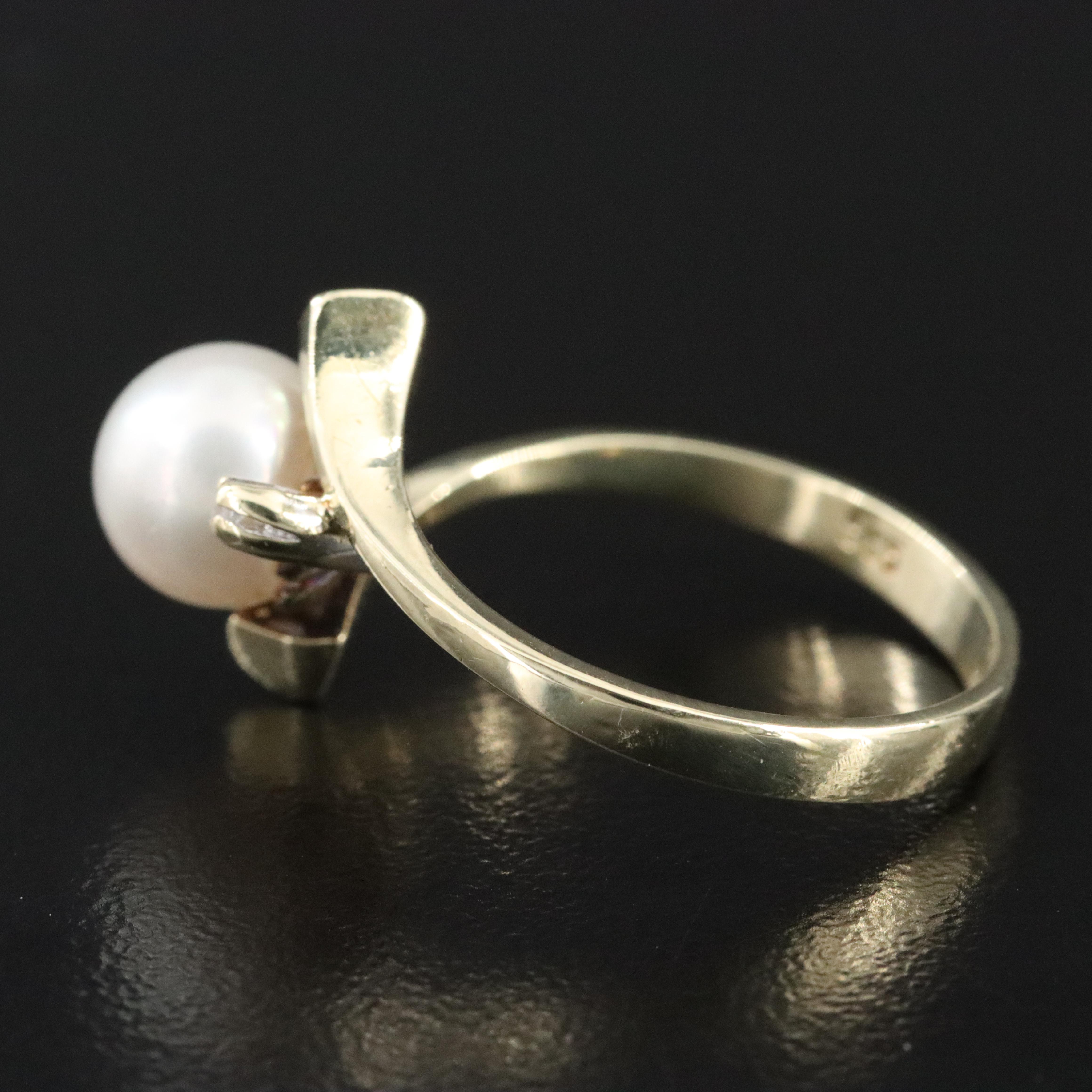 14K Pearl and Diamond Ring