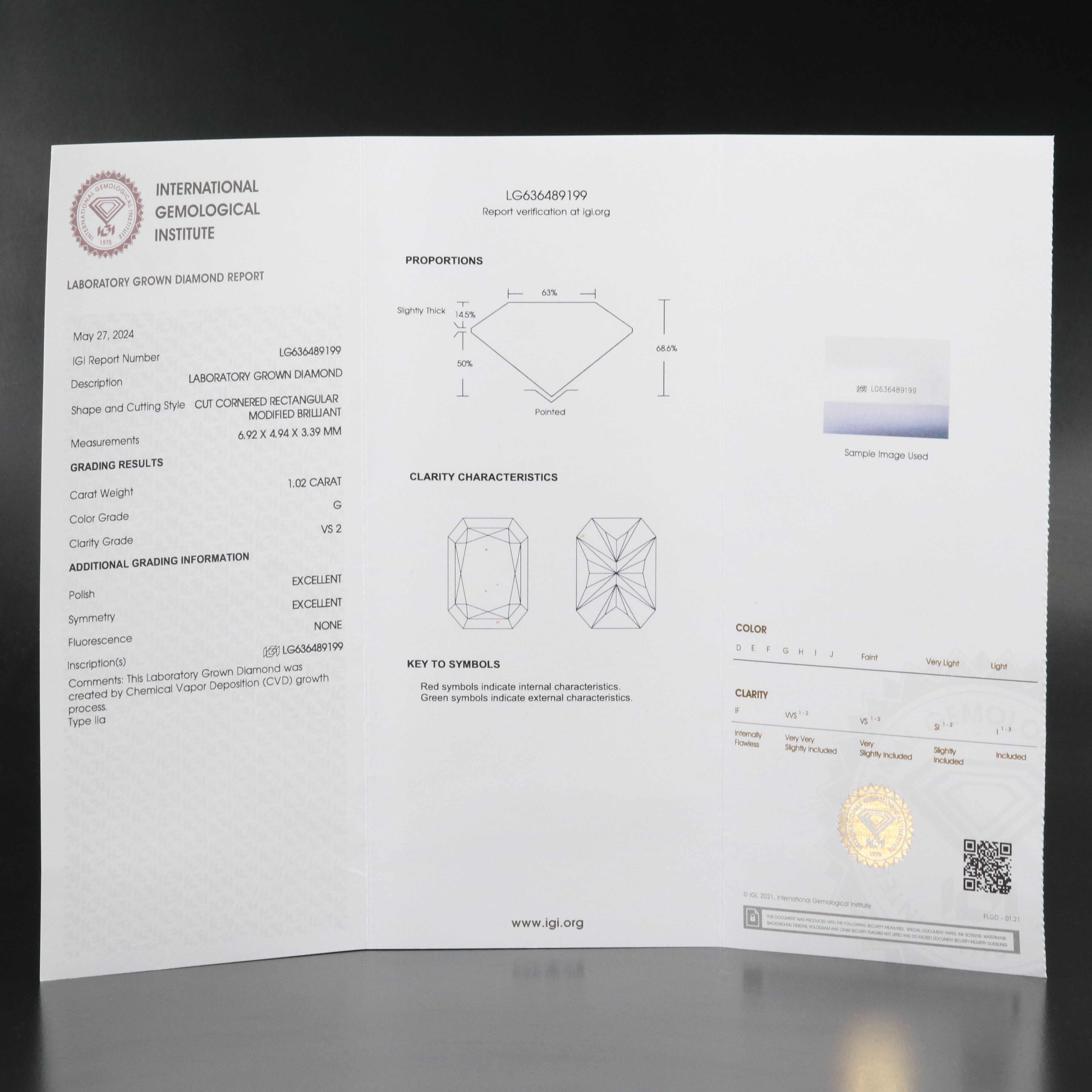 Loose 1.02 CT Lab Grown Diamond with IGI Report