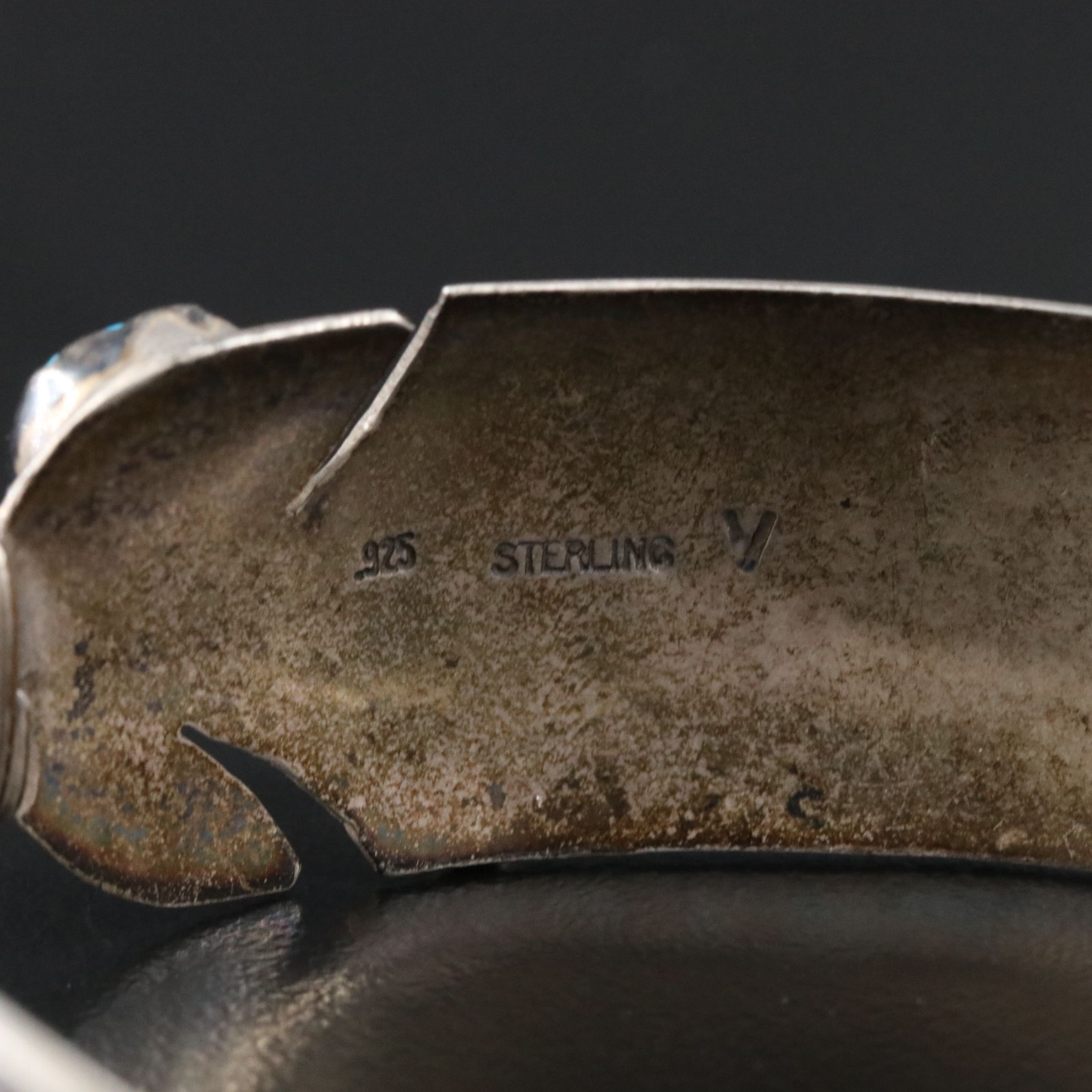 Southwestern Sterling Turquoise Signed Feather Cuff