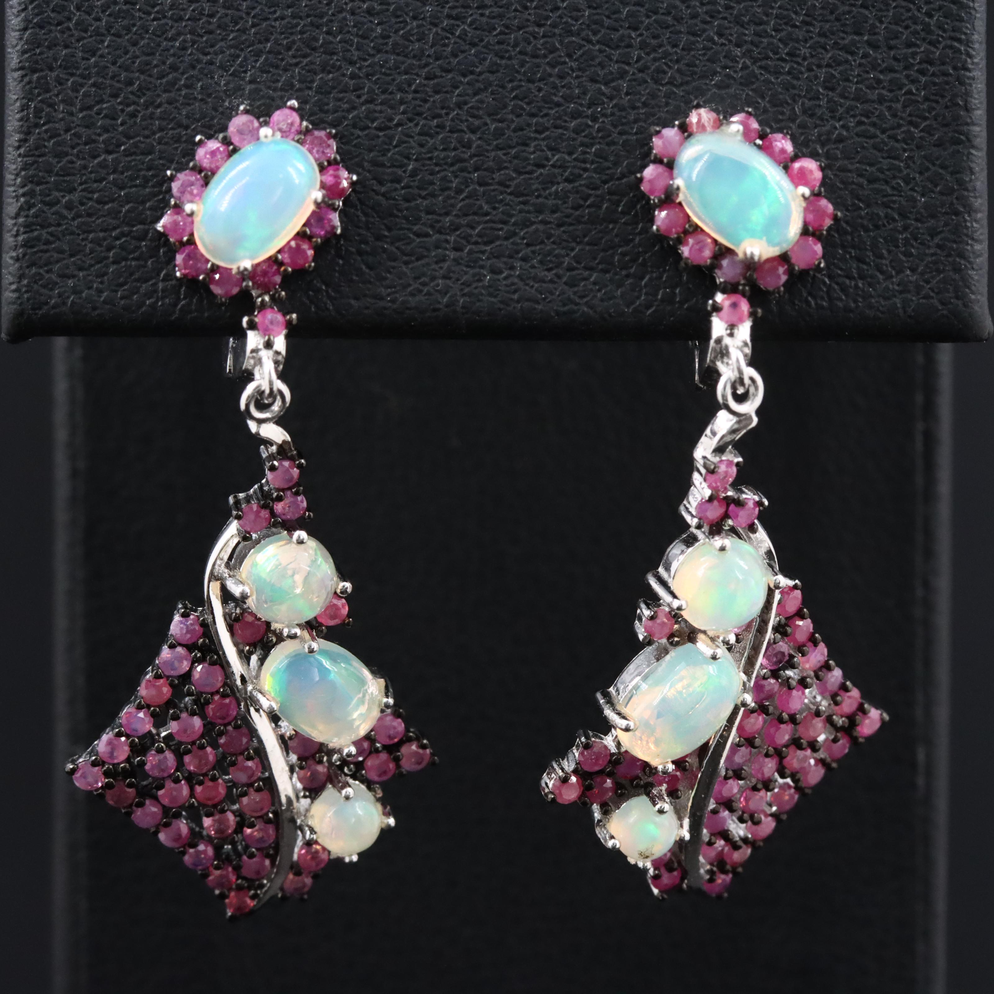 Sterling Opal and Ruby Earrings