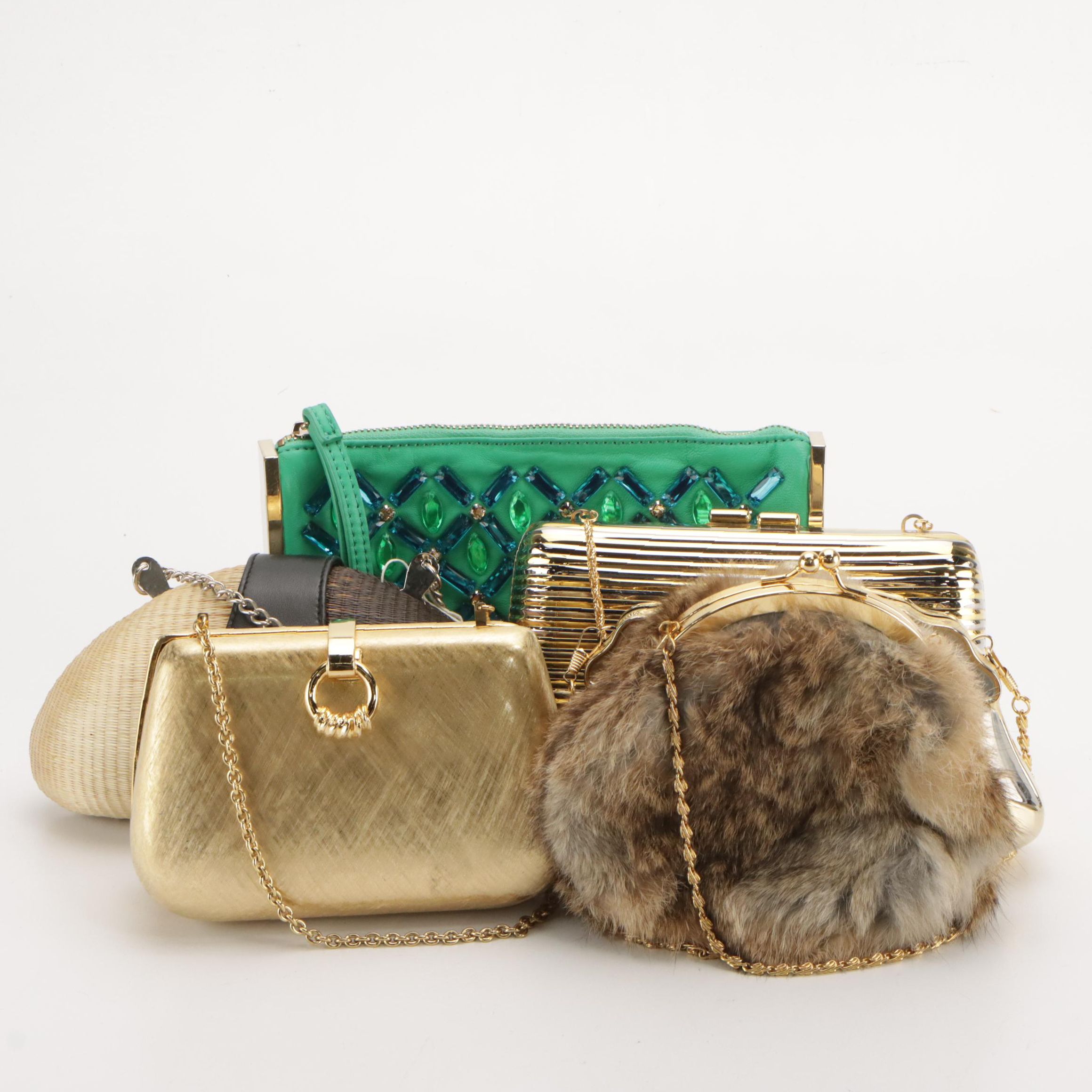 Valerie Stevens Rabbit Fur Bag, Cynthia Rowley Leather/Crystal Clutch, and More