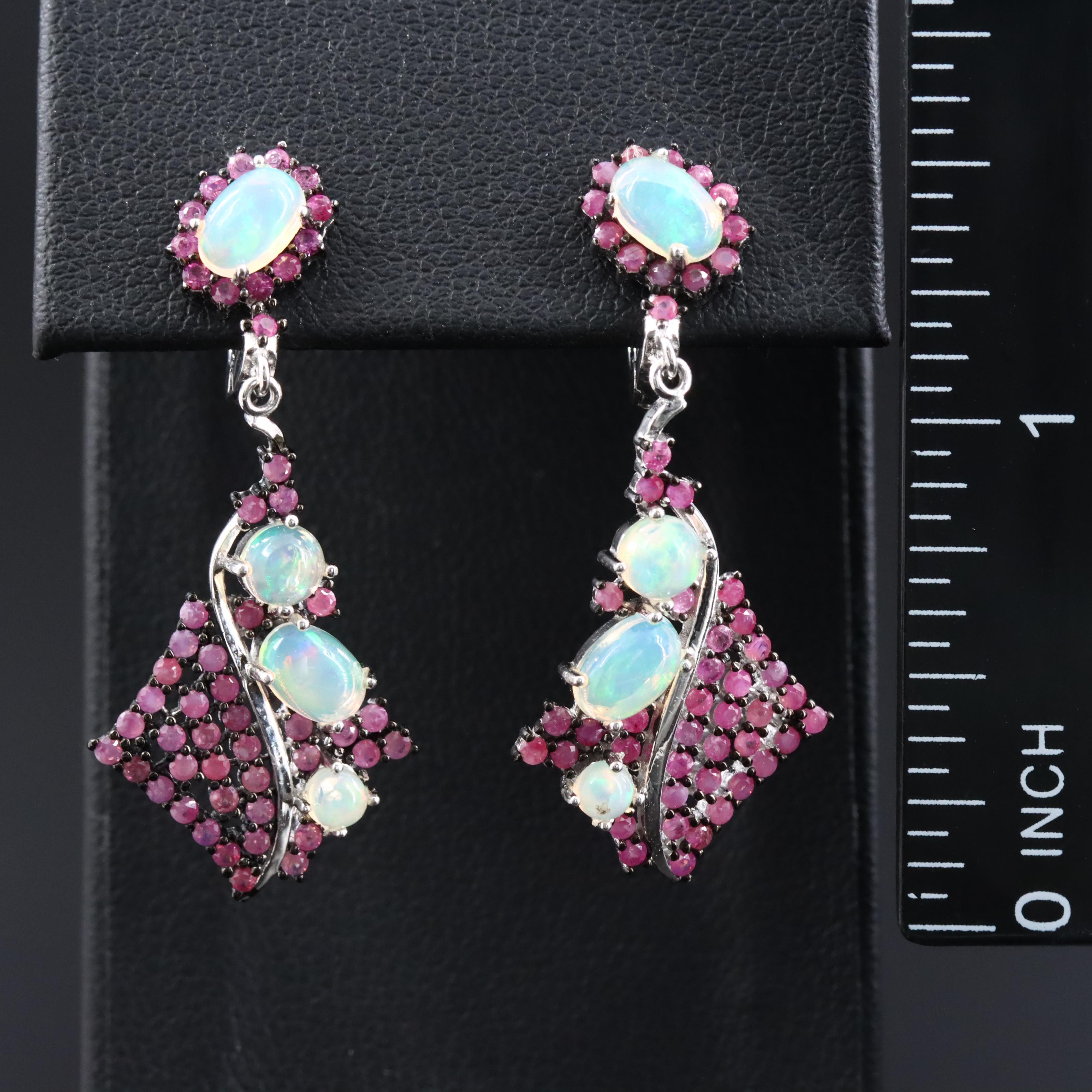 Sterling Opal and Ruby Earrings