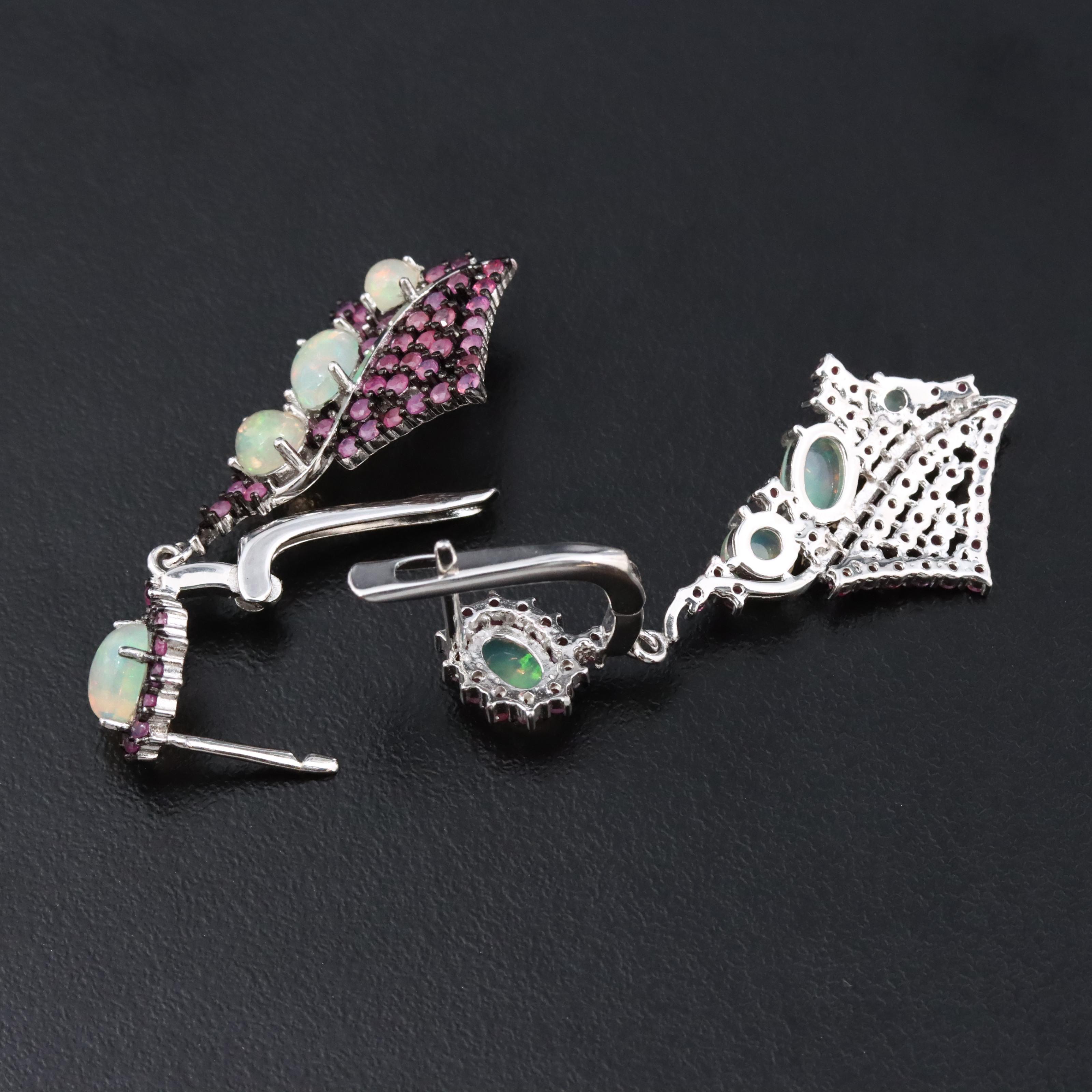 Sterling Opal and Ruby Earrings