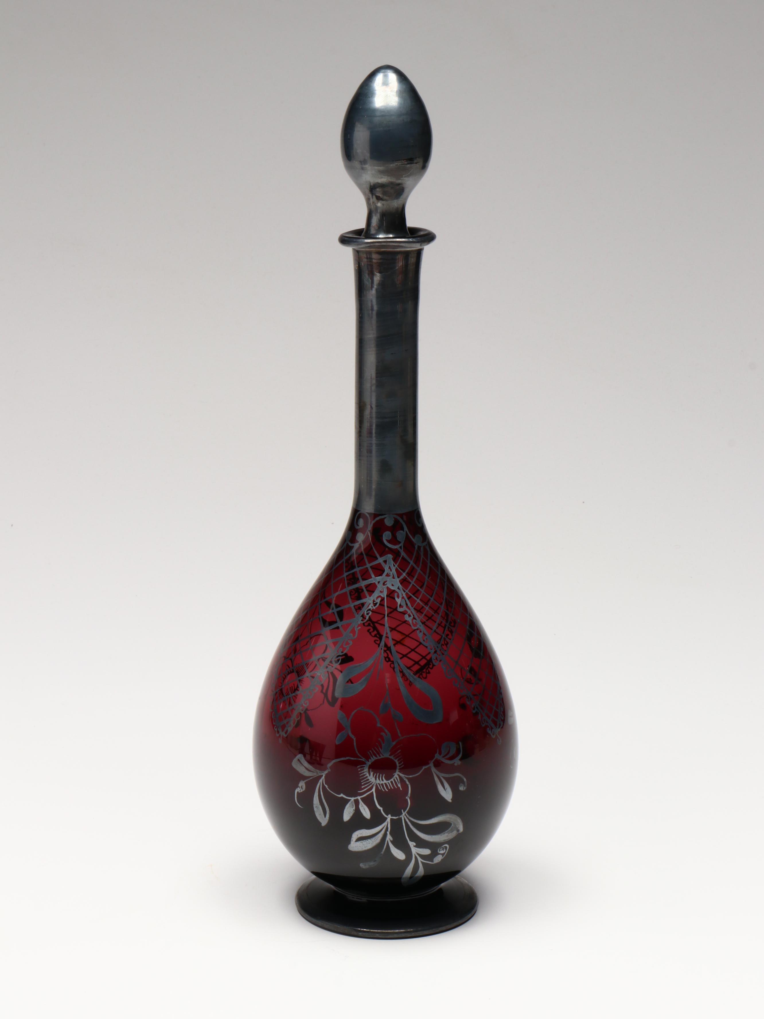 Bohemian Style Purple Glass Decanter with Cordial Cups