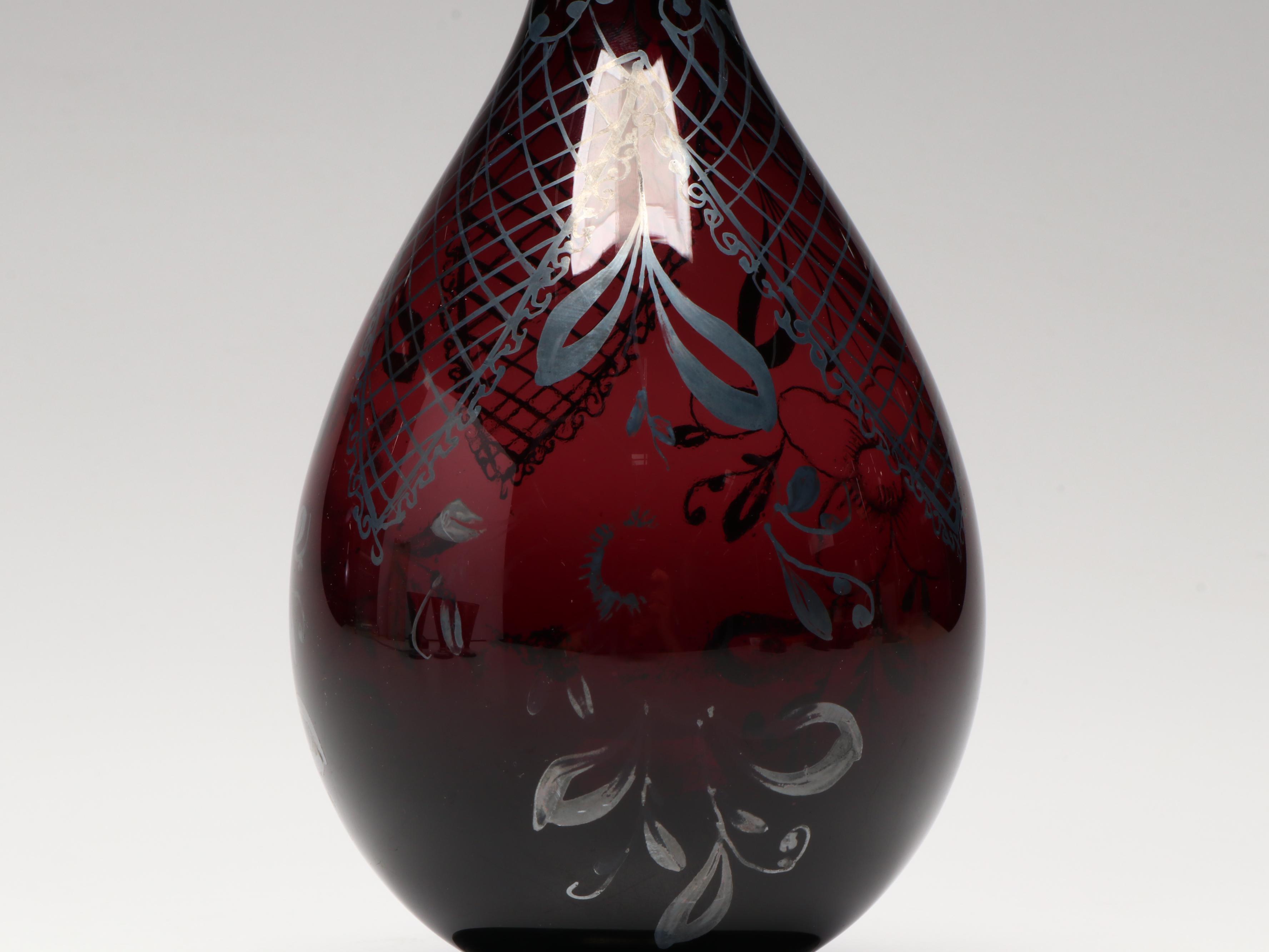 Bohemian Style Purple Glass Decanter with Cordial Cups