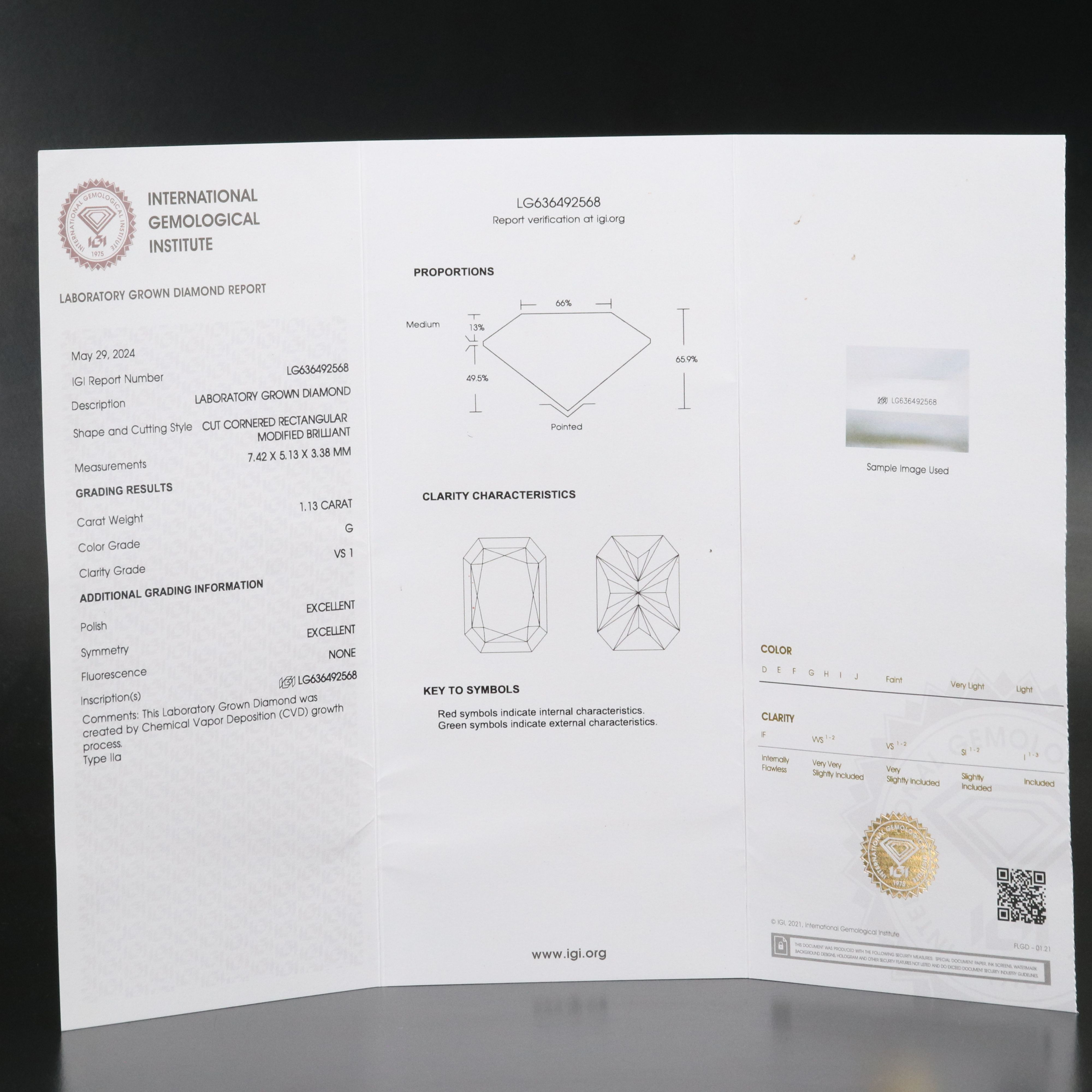 Loose 1.13 CT Lab Grown Diamond with IGI Report