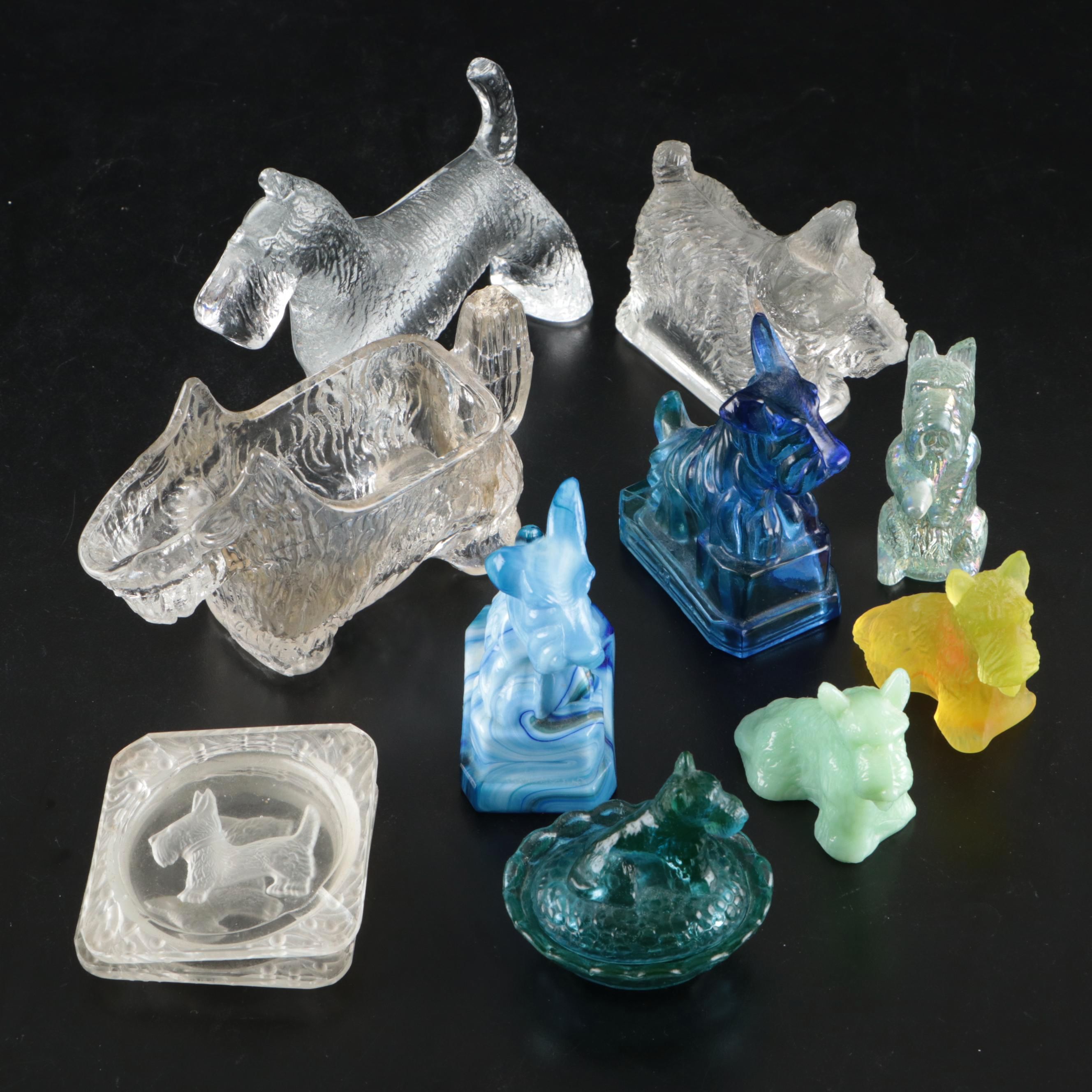 Vintage Glass Scottie Dog Figurines and Decor, Early to Mid-20th Century