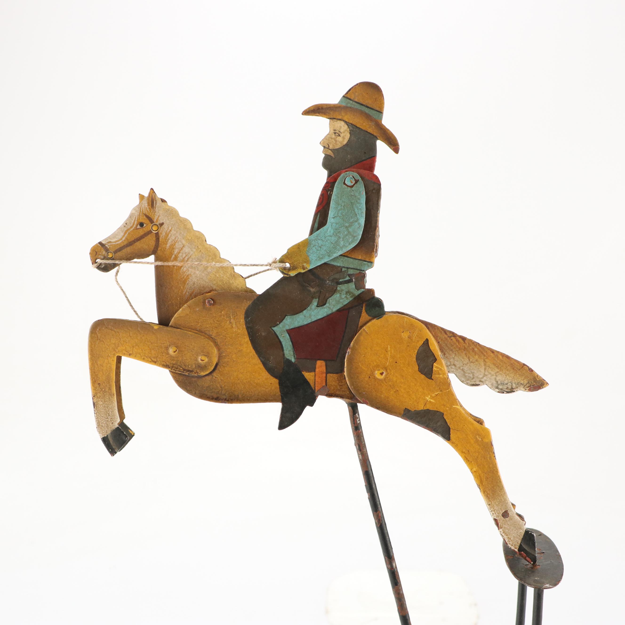 Hand-Painted Folk Art Metal Horse and Cowboy Kinetic Pendulum Balance