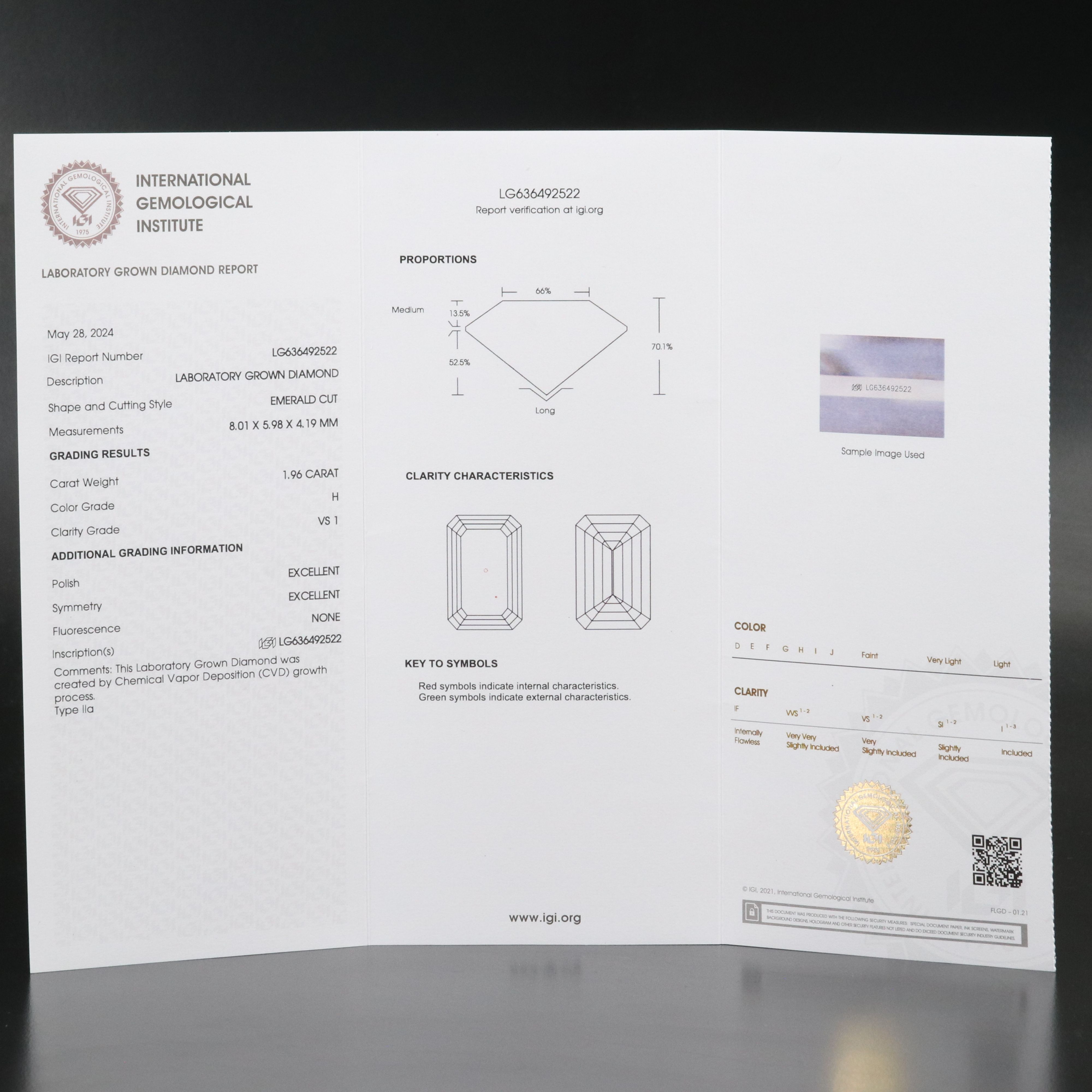 Loose 1.96 CT Lab Grown Diamond with IGI Report