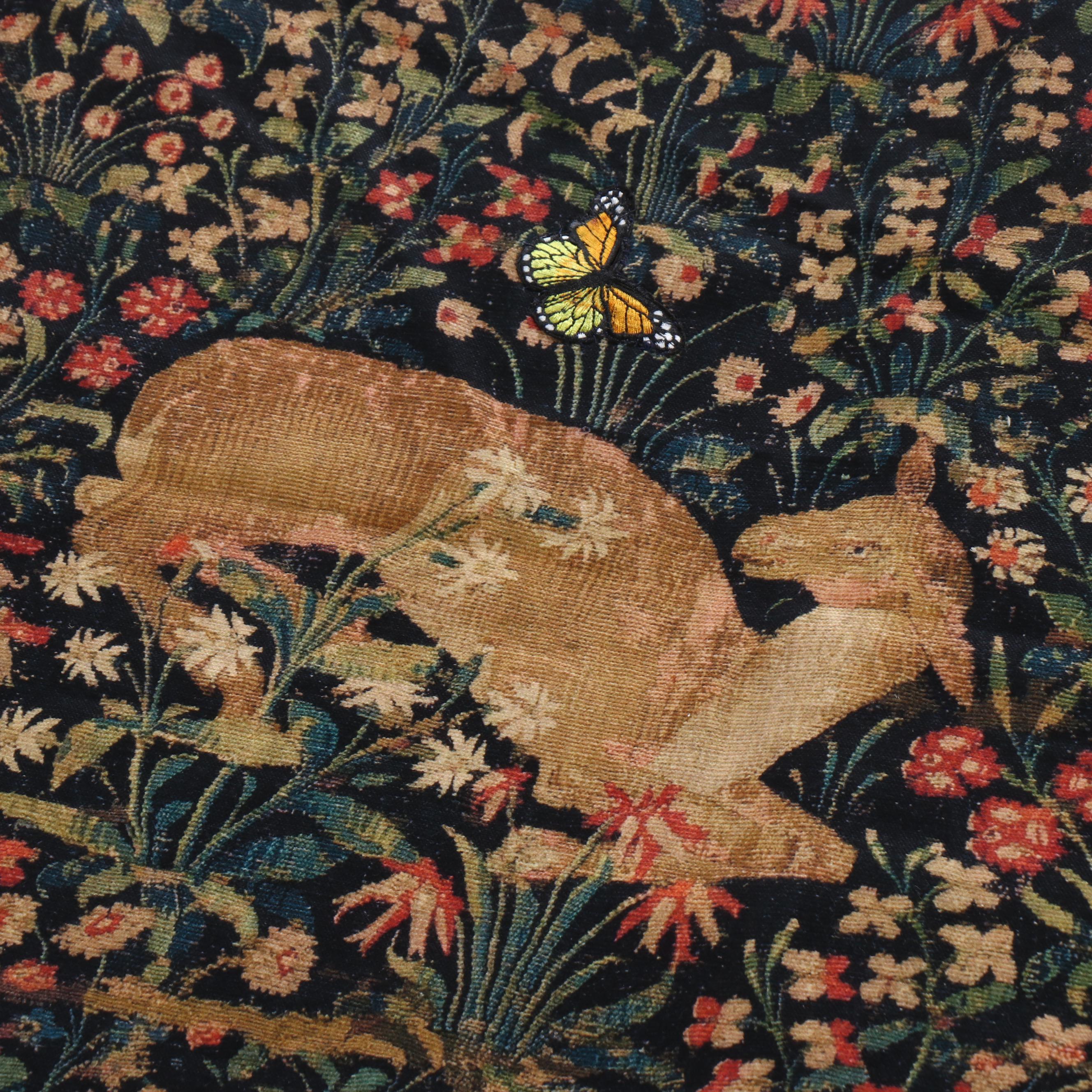 French Allegorical Animals & Butterflies Millefleur Reproduction Tapestry by Paz