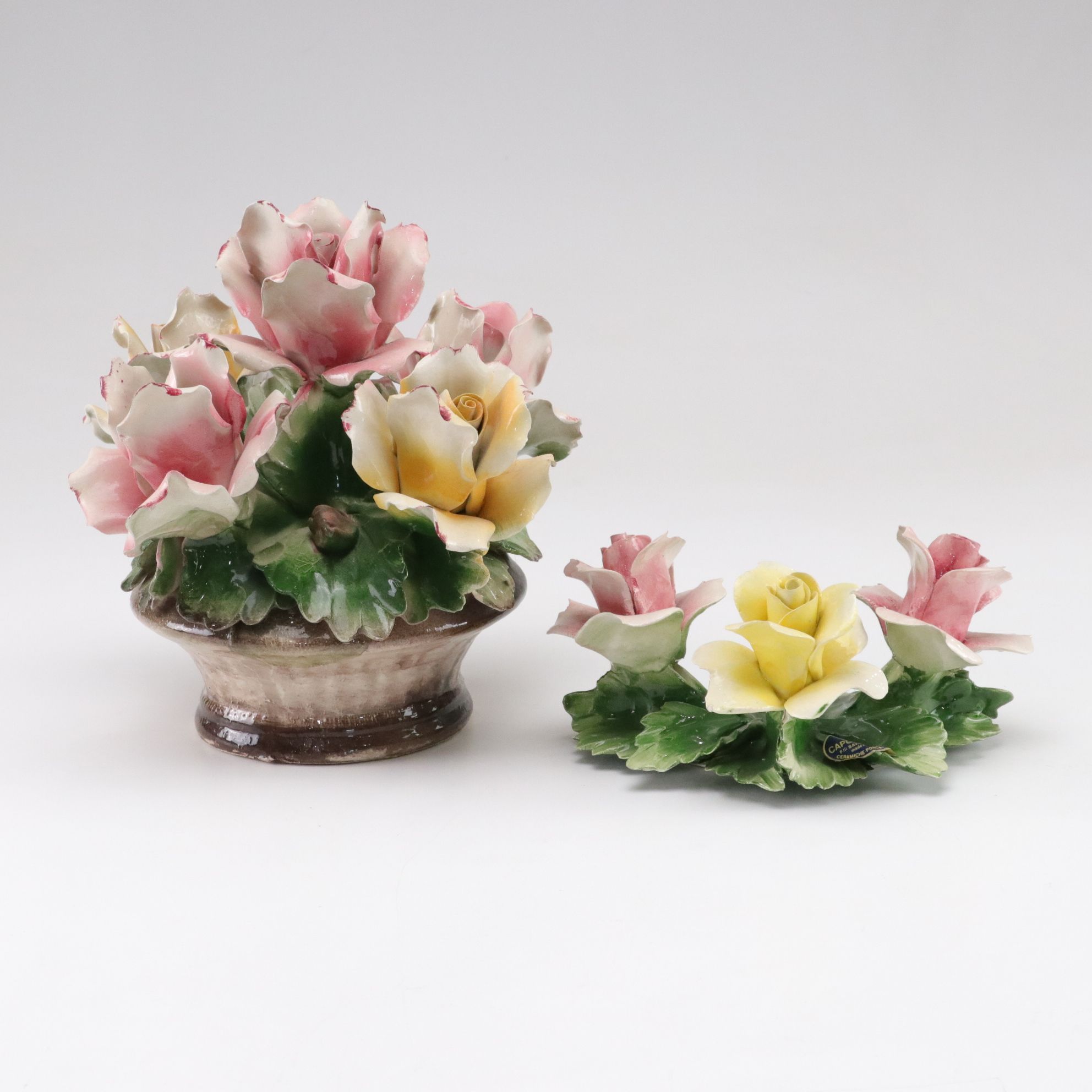 Hand-Painted Capodimonte Porcelain Rose Sculptures
